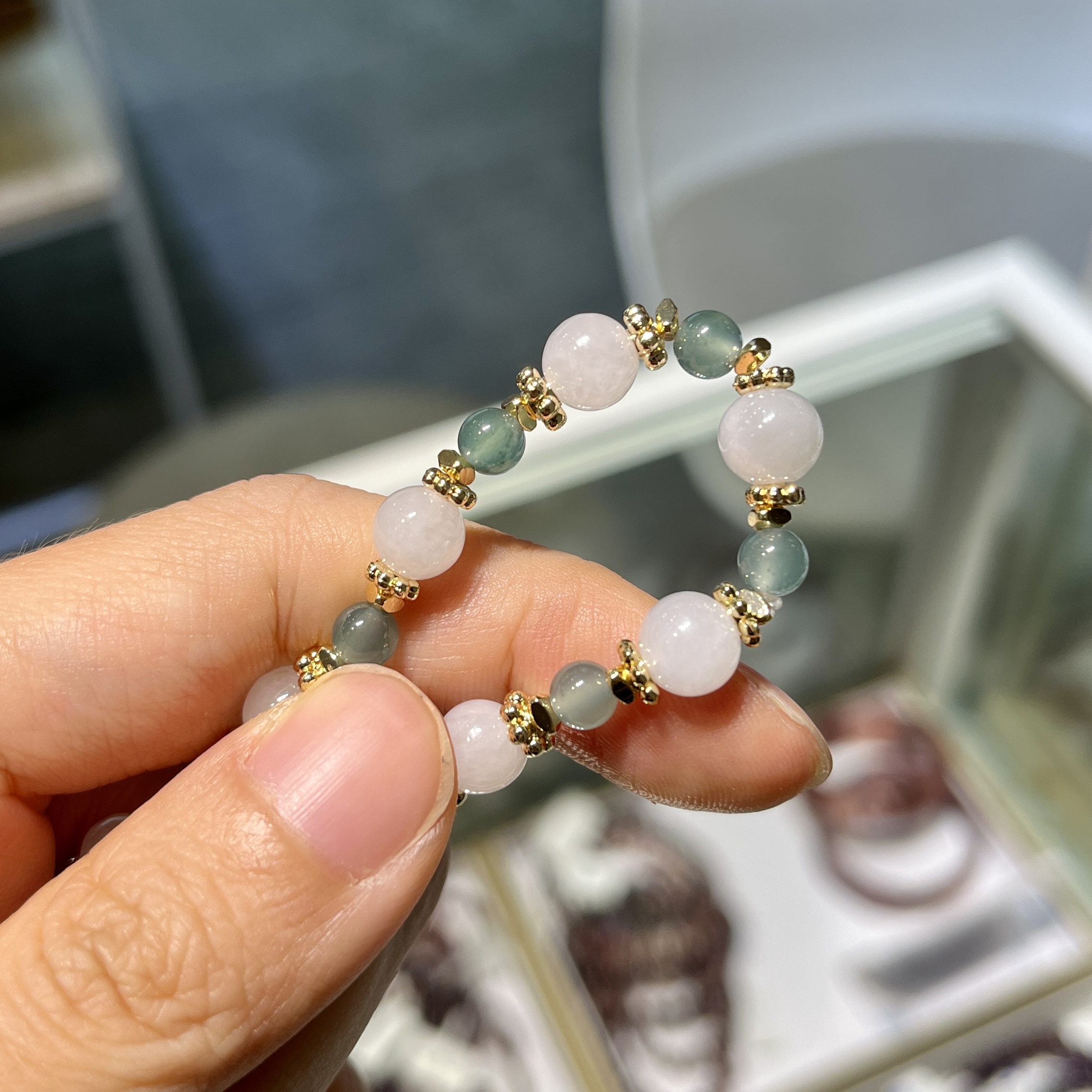 危地馬拉翡翠拼冰白翡翠手串 95218 4.5mm-7mm
