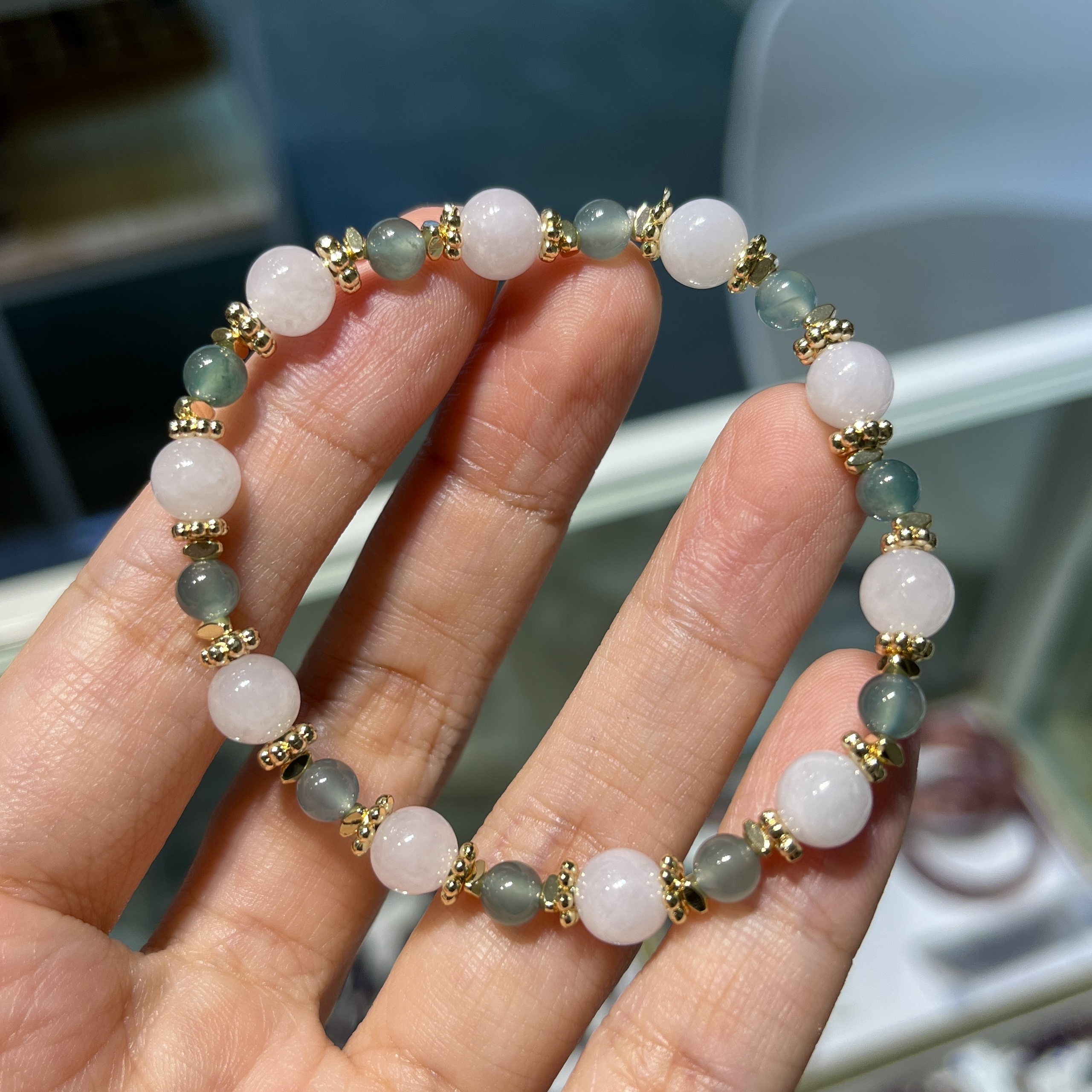 危地馬拉翡翠拼冰白翡翠手串 95218 4.5mm-7mm