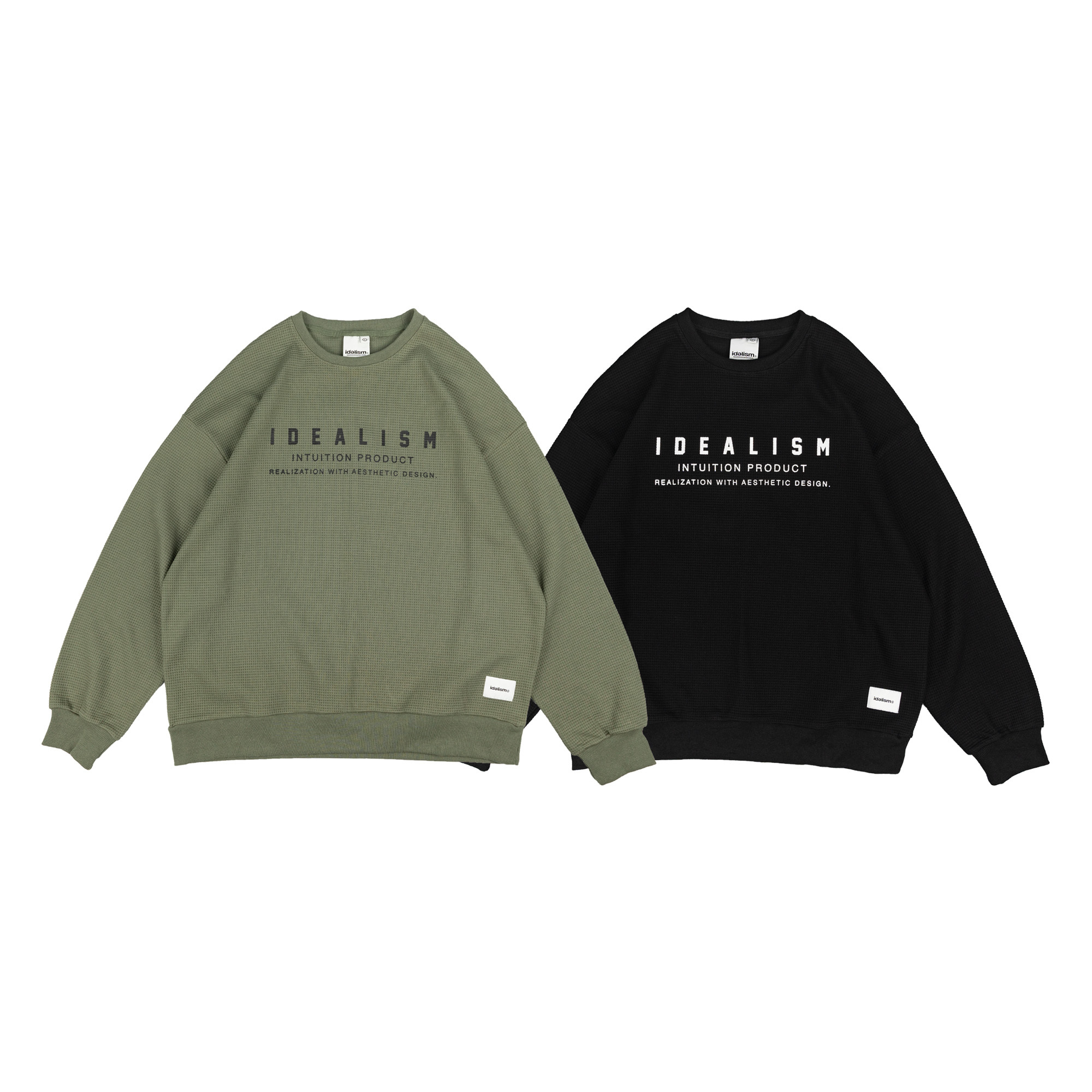 idealism｜ID26064 - Waffle Sweatshirt (Black/Green)