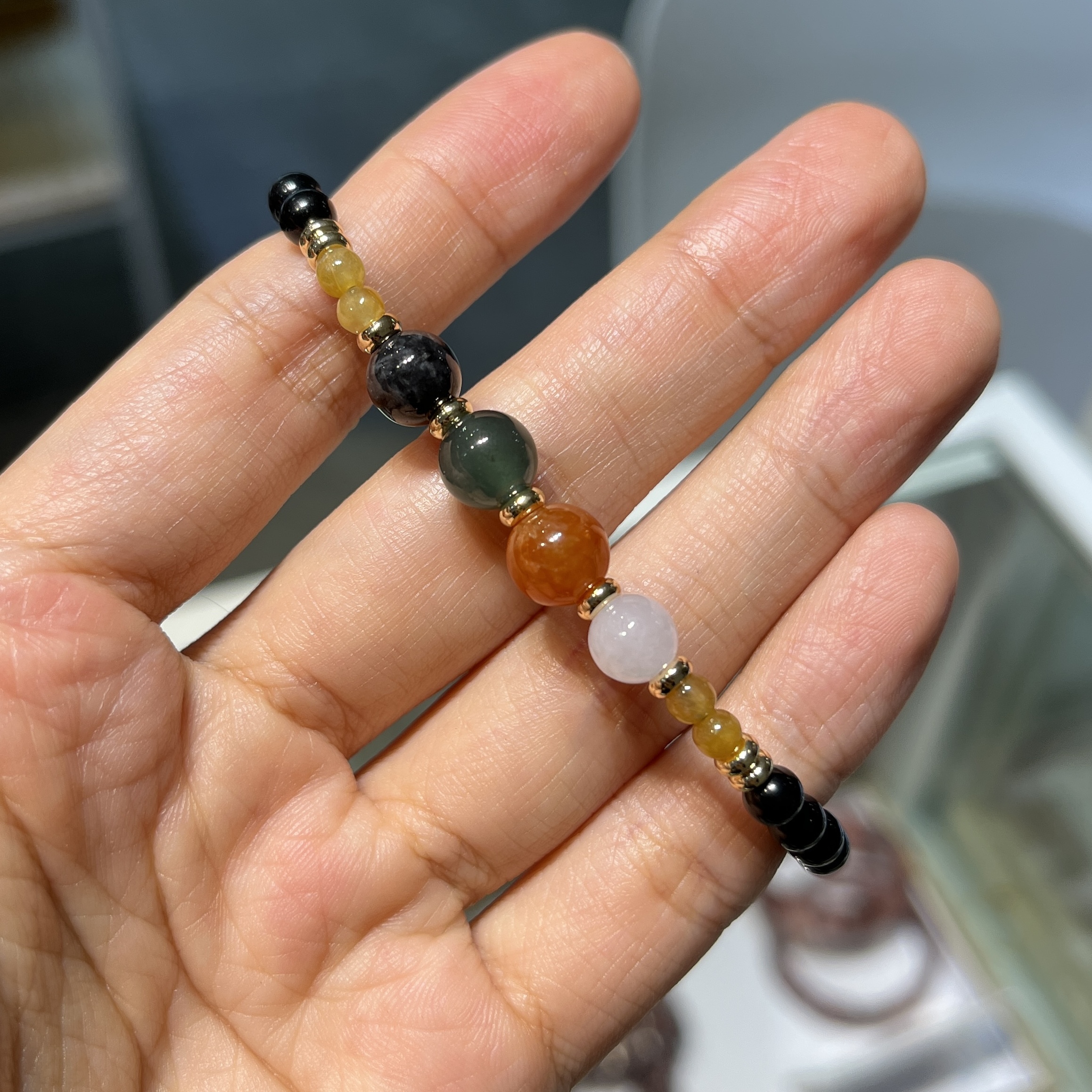 黑碧璽拼翡翠五行手串 95221 4.5mm-7.5mm