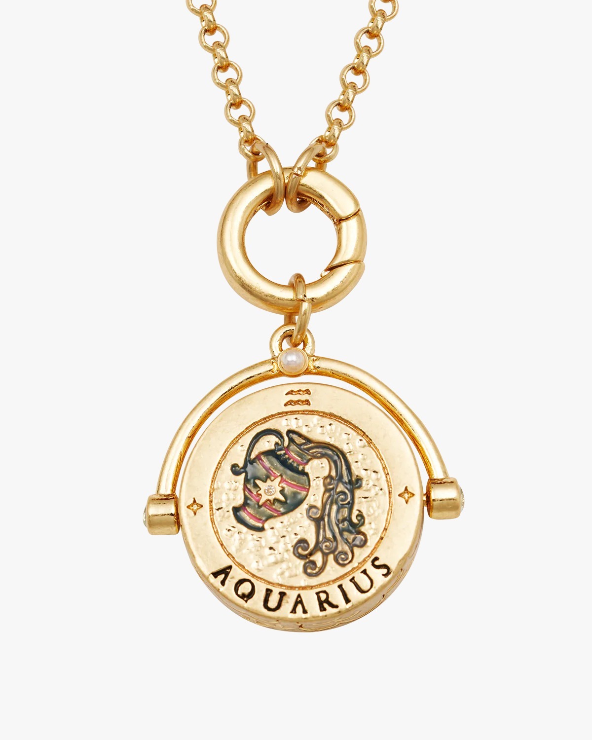 英國代購 -FABLE ENGLAND 水瓶座 Aquarius Zodiac Spinner Necklace in Gold   20 January – 18 February