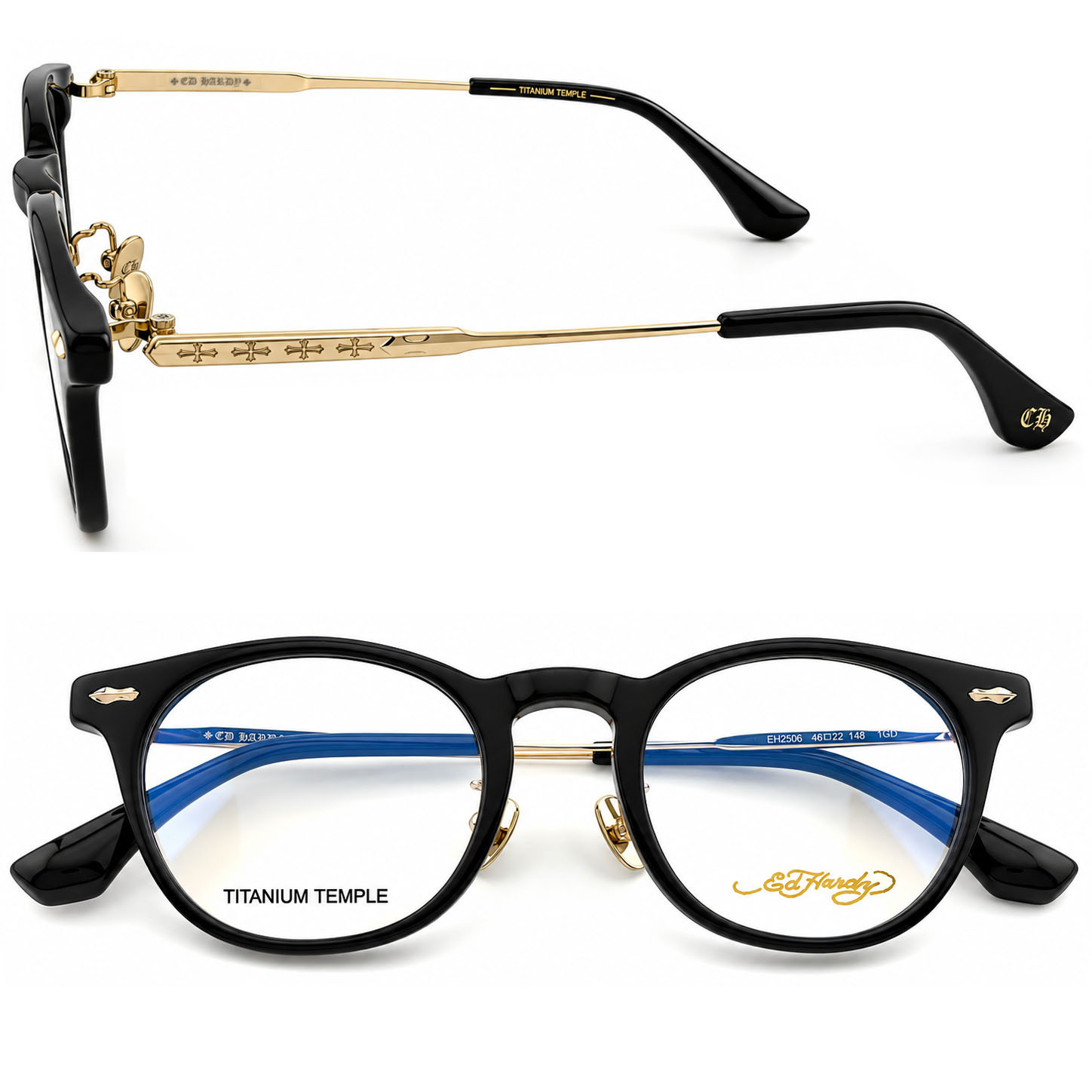 【Ed Hardy】EH2506 1GD 光學眼鏡#(亮黑搭芒金色)