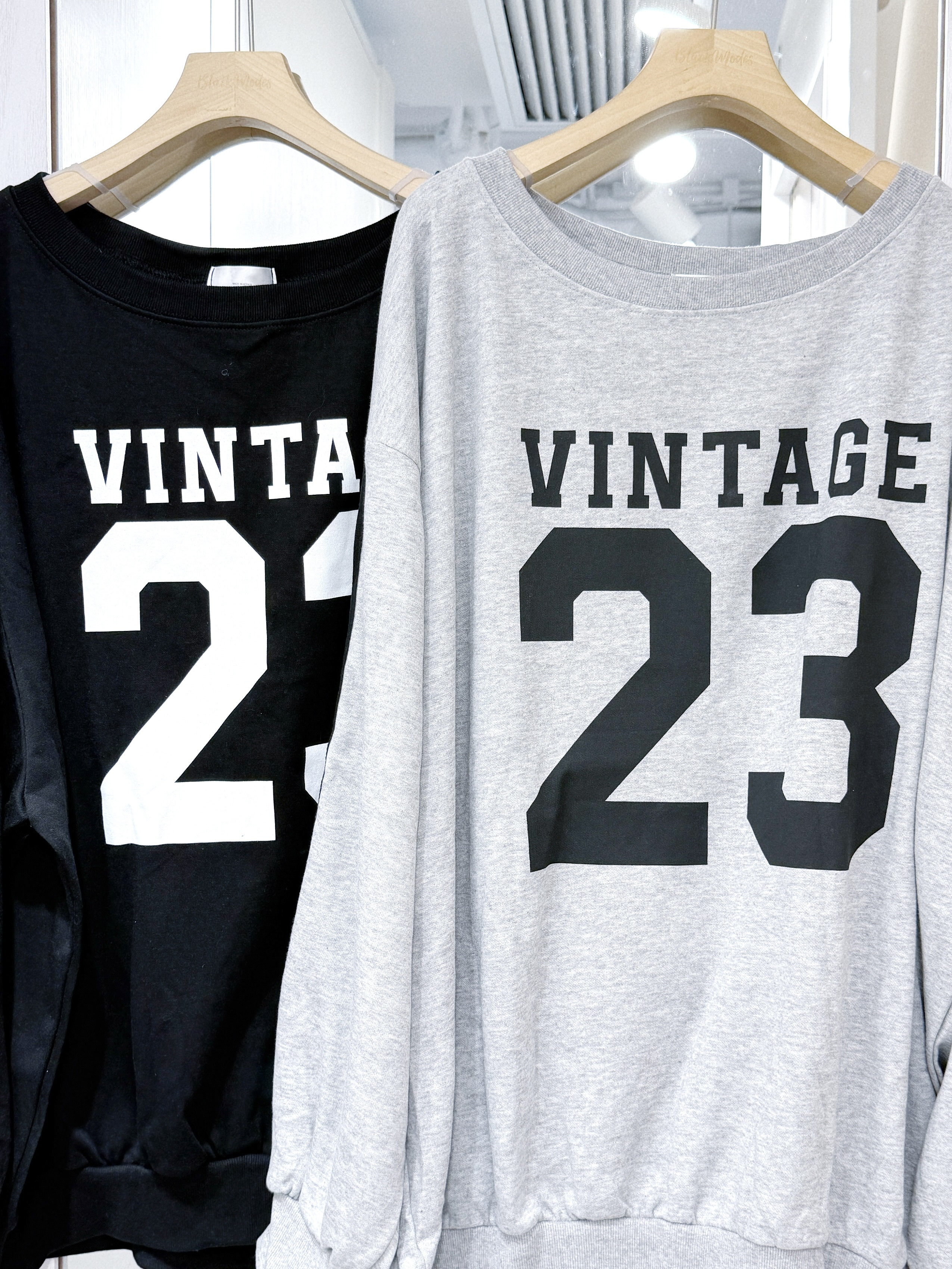 H0448｜休閑感大圓領可跌膊VINTAGE 23線條超寬鬆衛衣²3