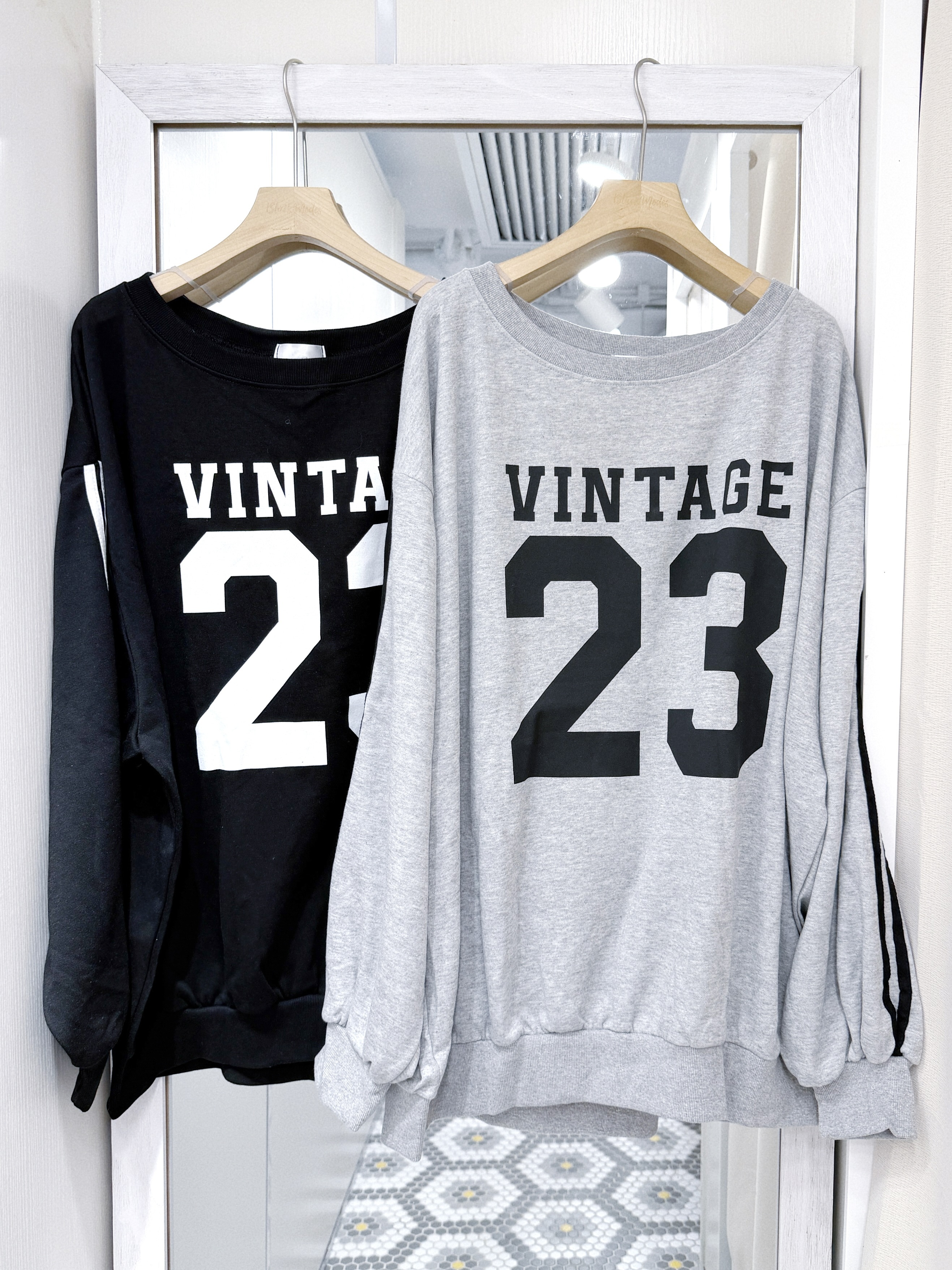 H0448｜休閑感大圓領可跌膊VINTAGE 23線條超寬鬆衛衣²3