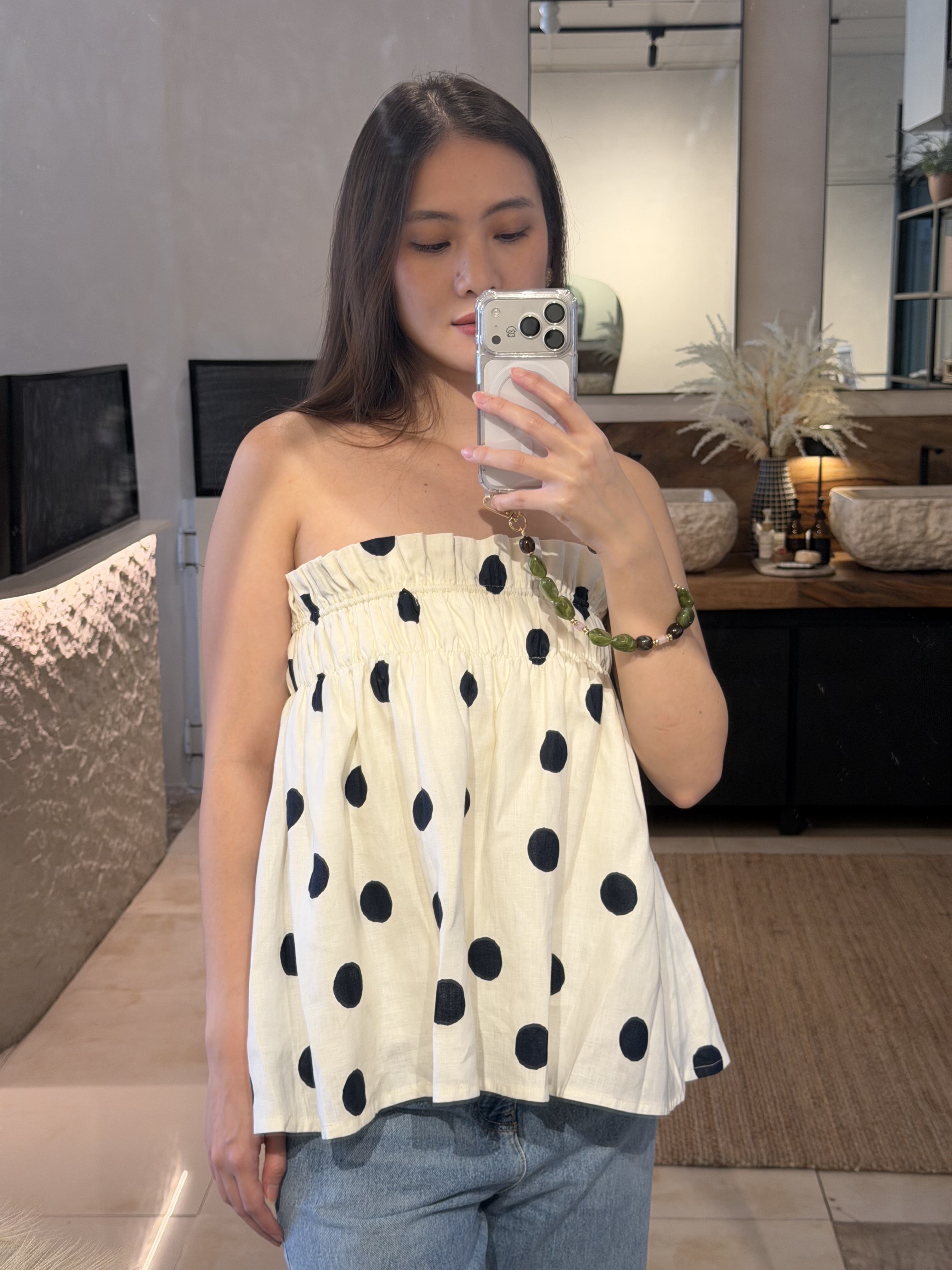 Tala Linen Top - Polka Dots