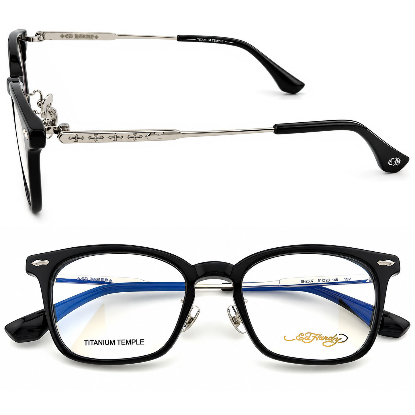 【Ed Hardy】EH2507 1SV 光學眼鏡#(亮黑搭耀銀色)
