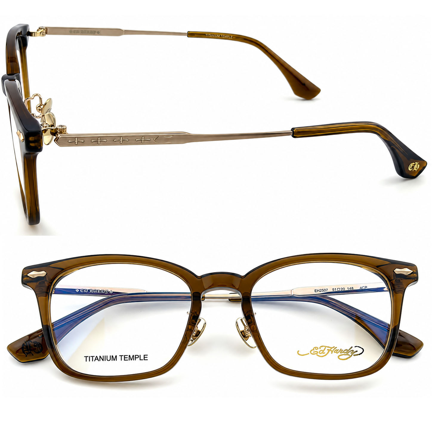 【Ed Hardy】EH2507 4CP 光學眼鏡#(透棕色搭銅金色)