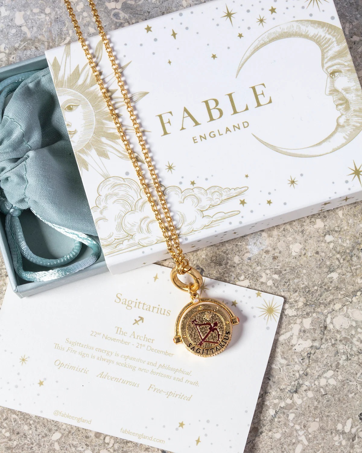 英國代購 FABLE ENGLAND 射手座 Sagittarius Zodiac Spinner Necklace in Gold  22 November – 21 December