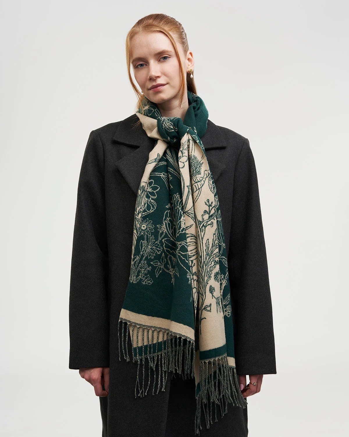 英國代購 FABLE ENGLAND Midnight Garden Long Jacquard Scarf in Green