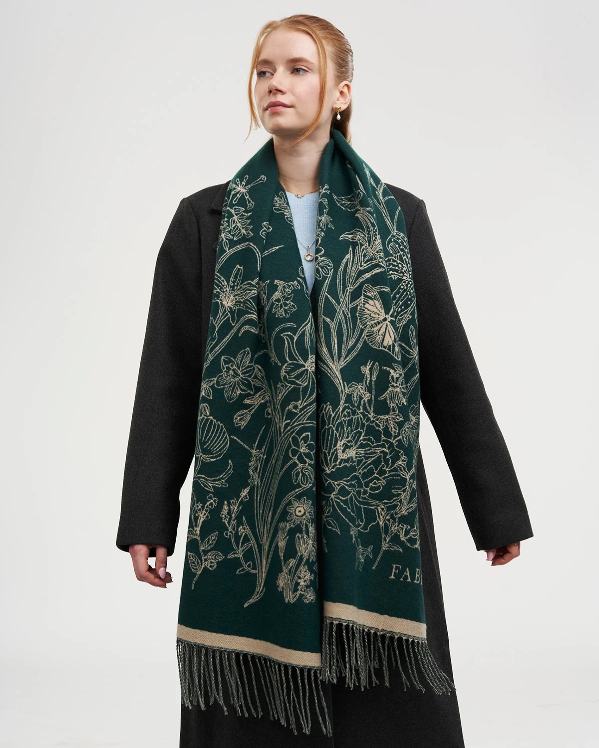 英國代購 FABLE ENGLAND Midnight Garden Long Jacquard Scarf in Green