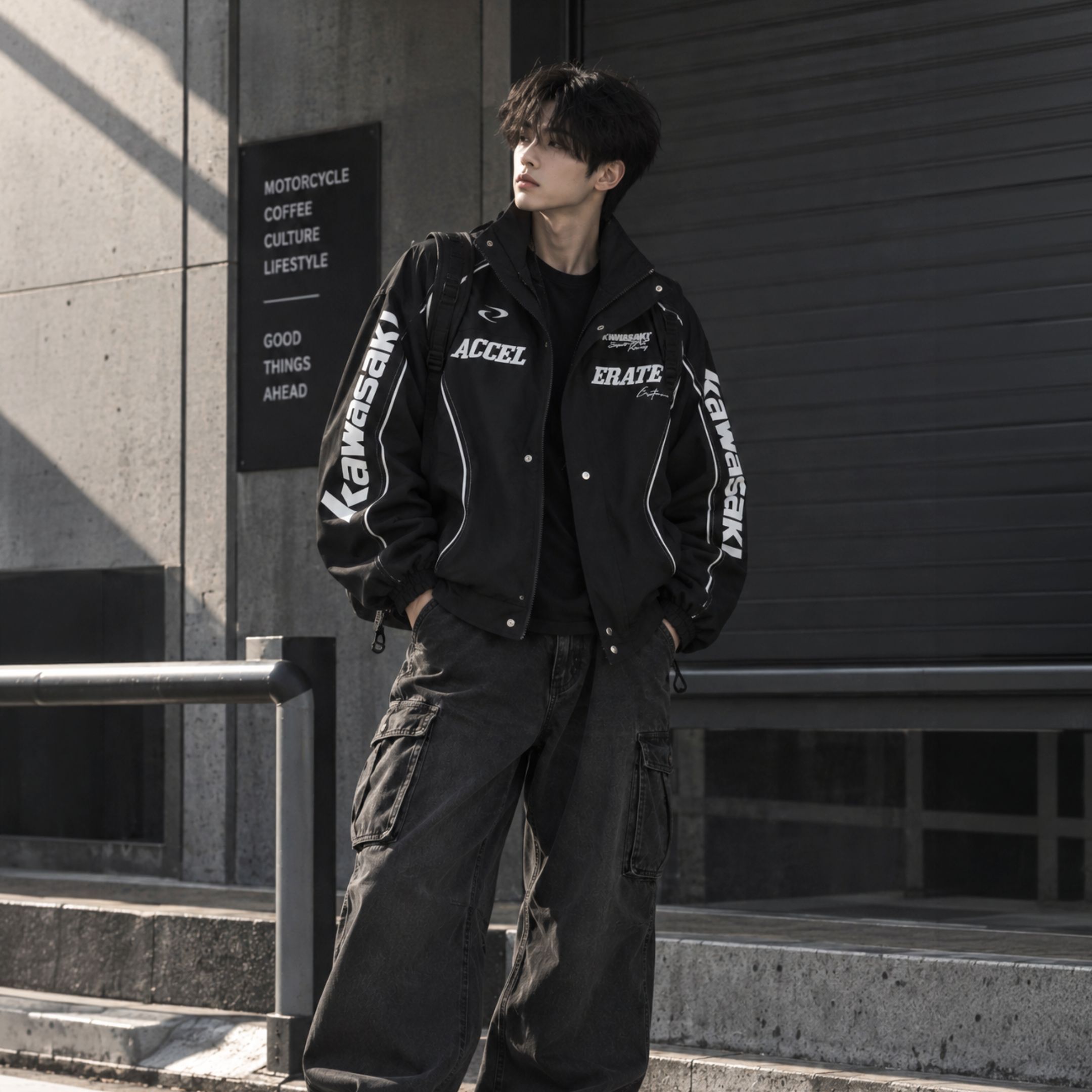 NICEDAY 服飾 代購 Kawasaki 川崎 外套 秋冬 外套 風衣 黑 白 灰 長袖 夾克 騎車 晚上會冷