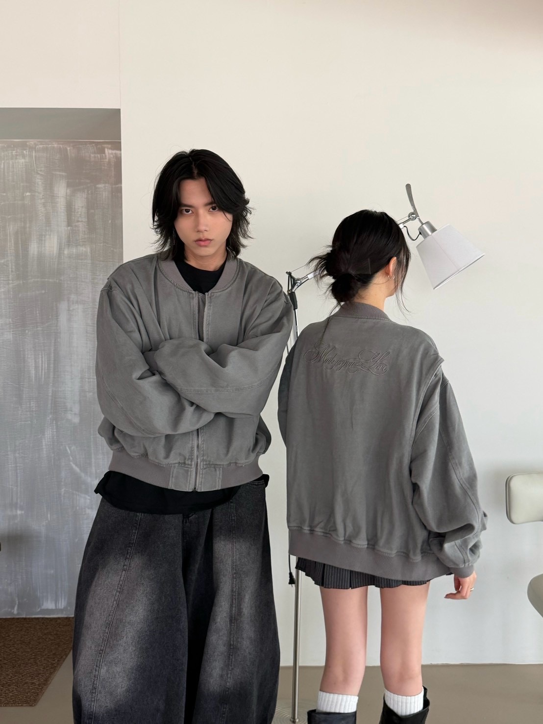 mmb男女同款水洗灰牛仔夾克