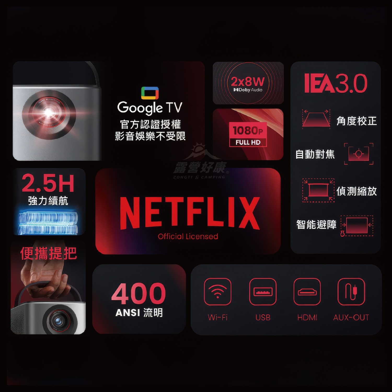 【NEBULA】Mars 3 Air 無線投影機 (Netflix內建免安裝/150吋無線戶外劇院)