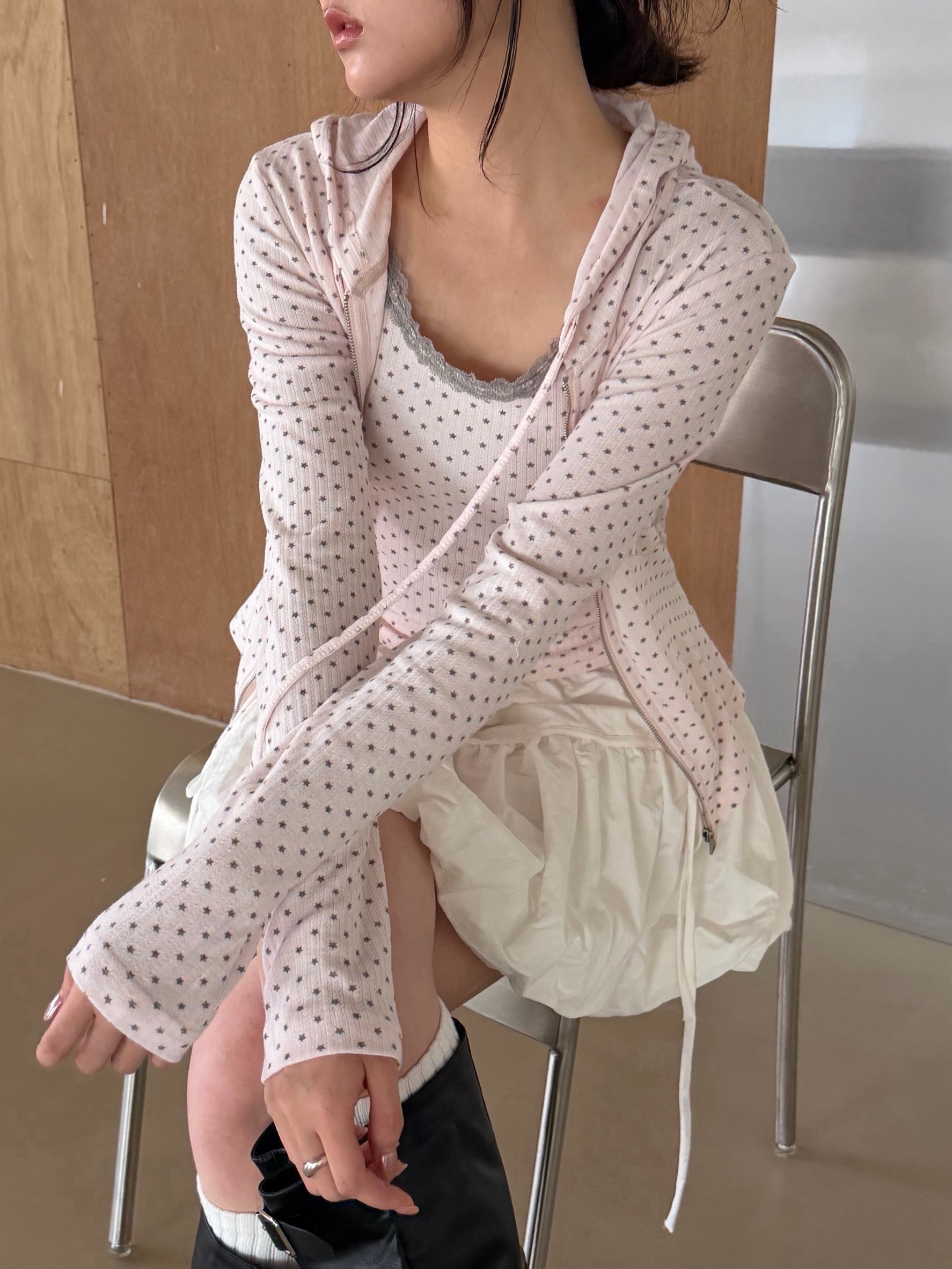 小星點蕾絲背心連帽外套
