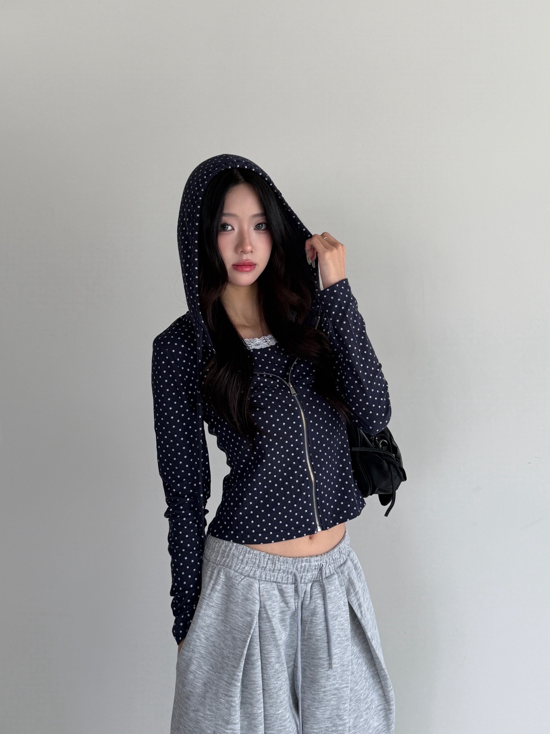 小星點蕾絲背心連帽外套