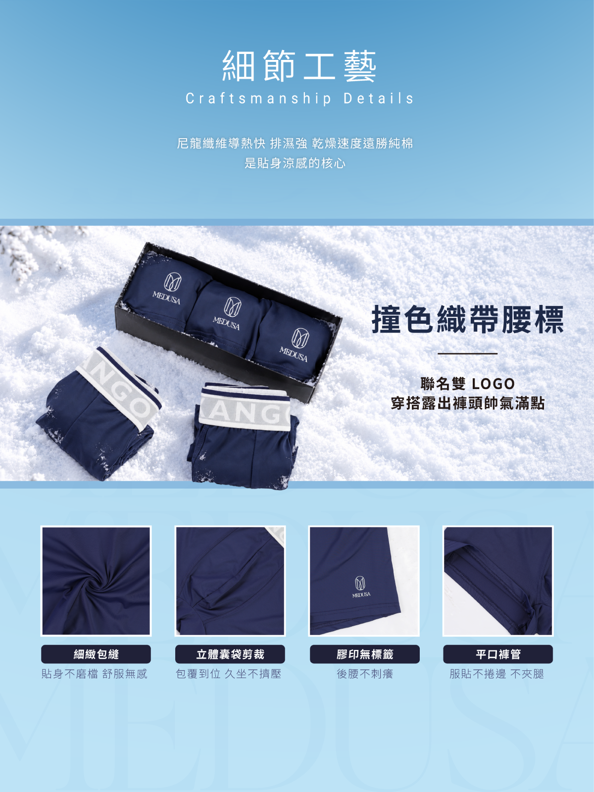 美杜莎與kangol聯名四角褲 撞色褲頭 超冰涼布料 穿上瞬間將5度