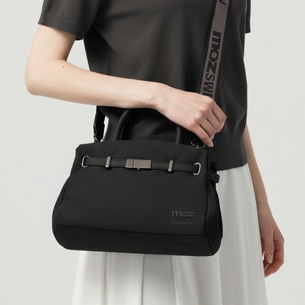 Swedish Cloud Bag Collection | Water-Repellent Cloud Leather Crossbody Bag with Buckle (Black)