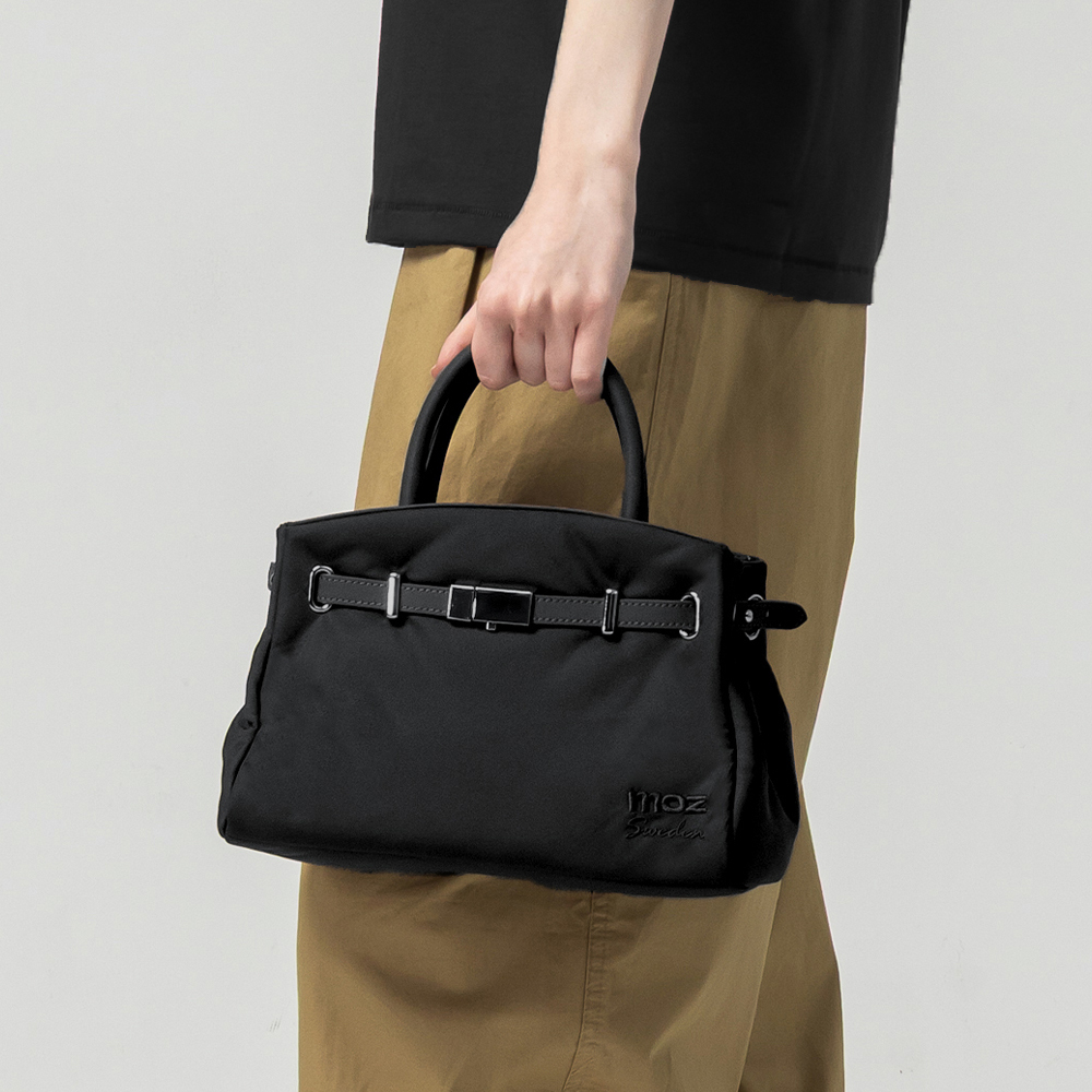Swedish Cloud Bag Collection | Water-Repellent Cloud Leather Crossbody Bag with Buckle (Black)