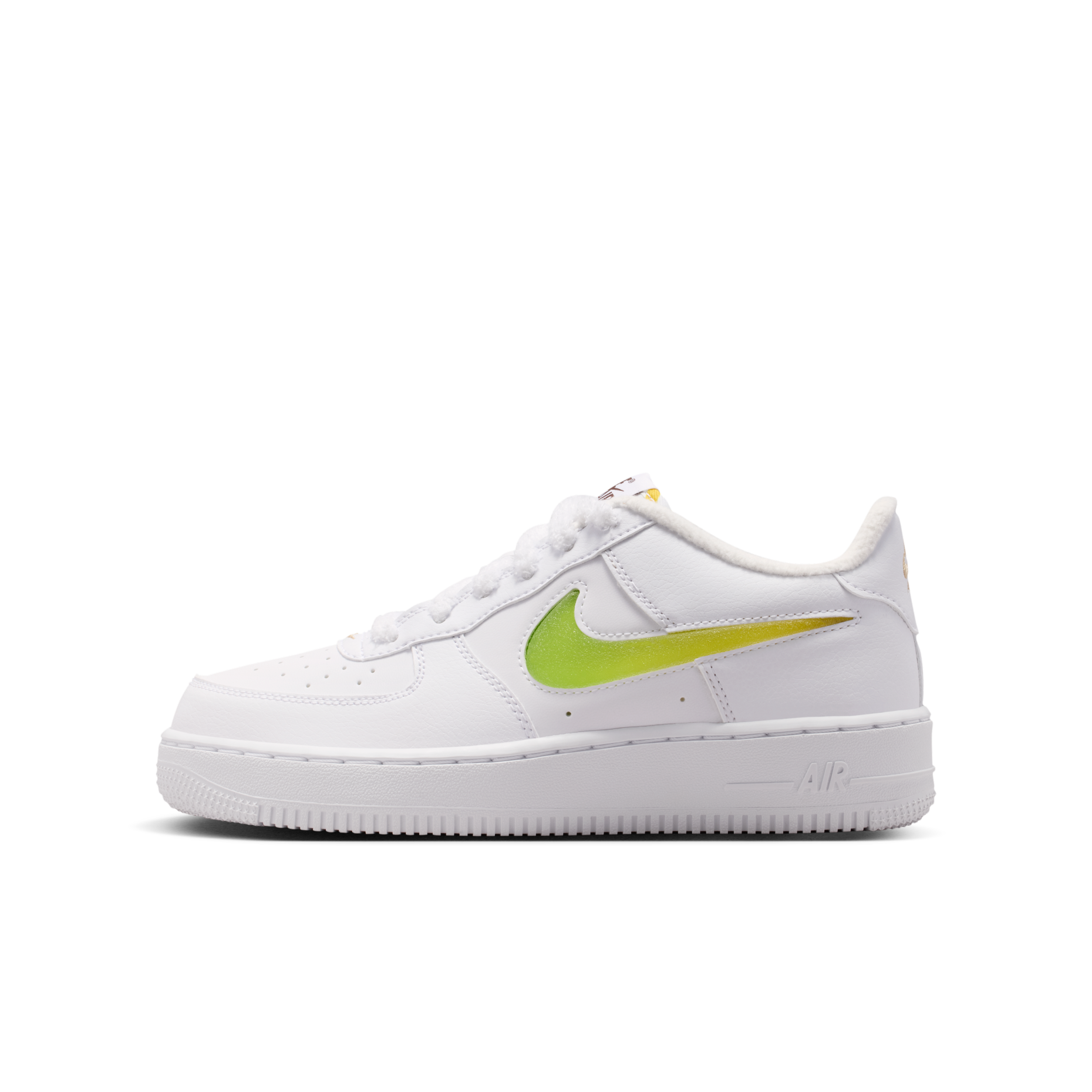 大童鞋 女生尺寸 NIKE AIR FORCE 1 JES BG 白綠橘 漸變 毛絨 粗鞋帶 休閒鞋【IZ6188-191】AJ1