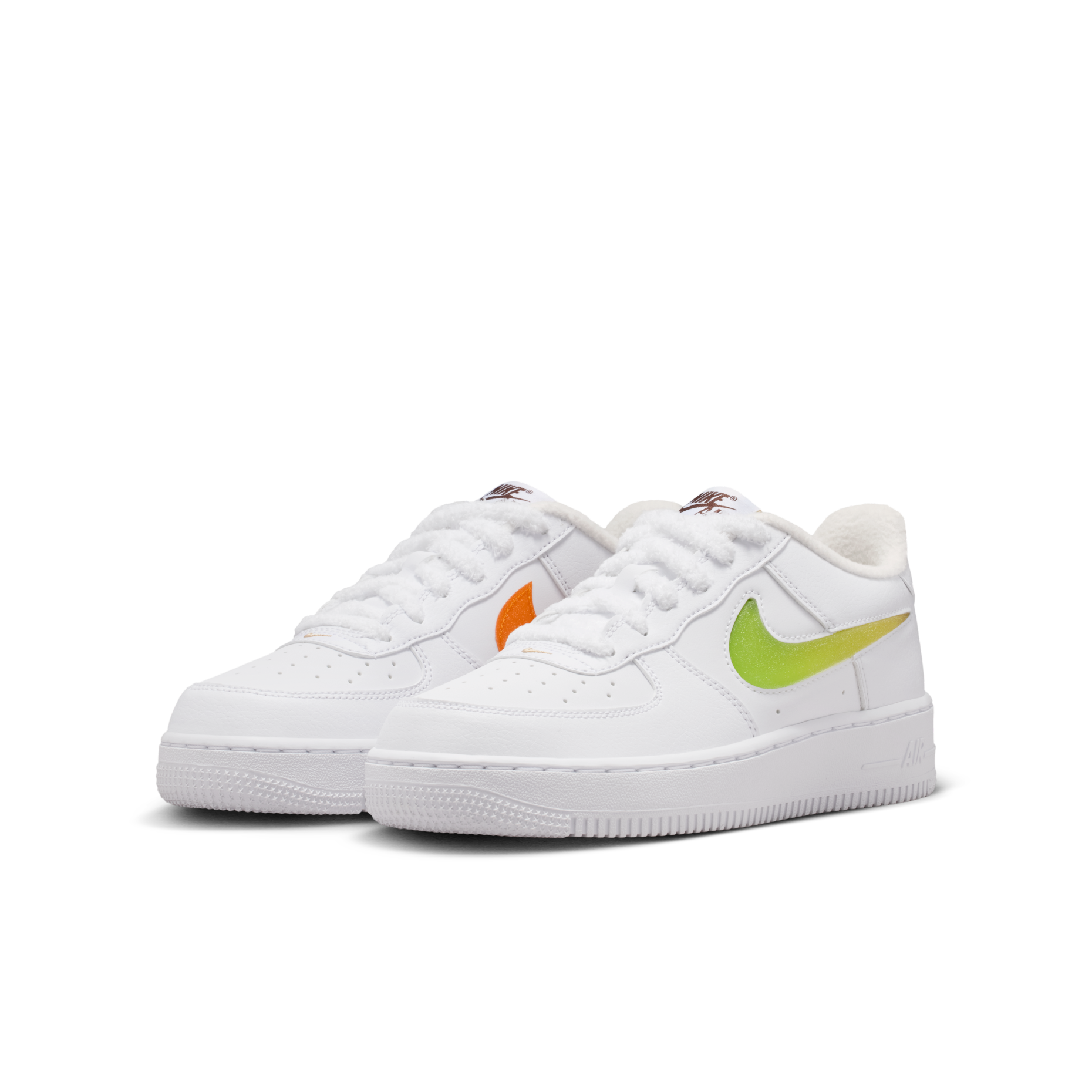 大童鞋 女生尺寸 NIKE AIR FORCE 1 JES BG 白綠橘 漸變 毛絨 粗鞋帶 休閒鞋【IZ6188-191】AJ1