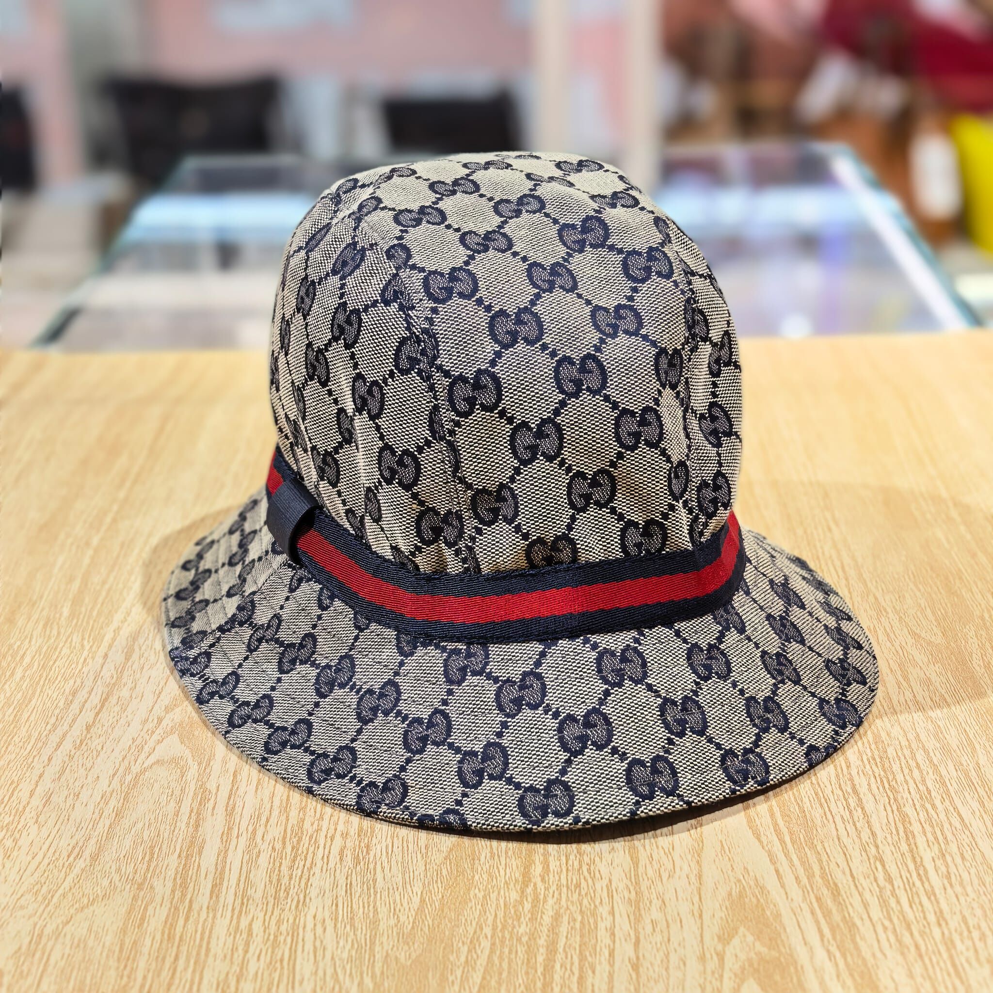 98%NEW二手GUCCI 漁夫帽 藍色帆布 Monogram GG Canvas Bucket Hat  #香榭站正品