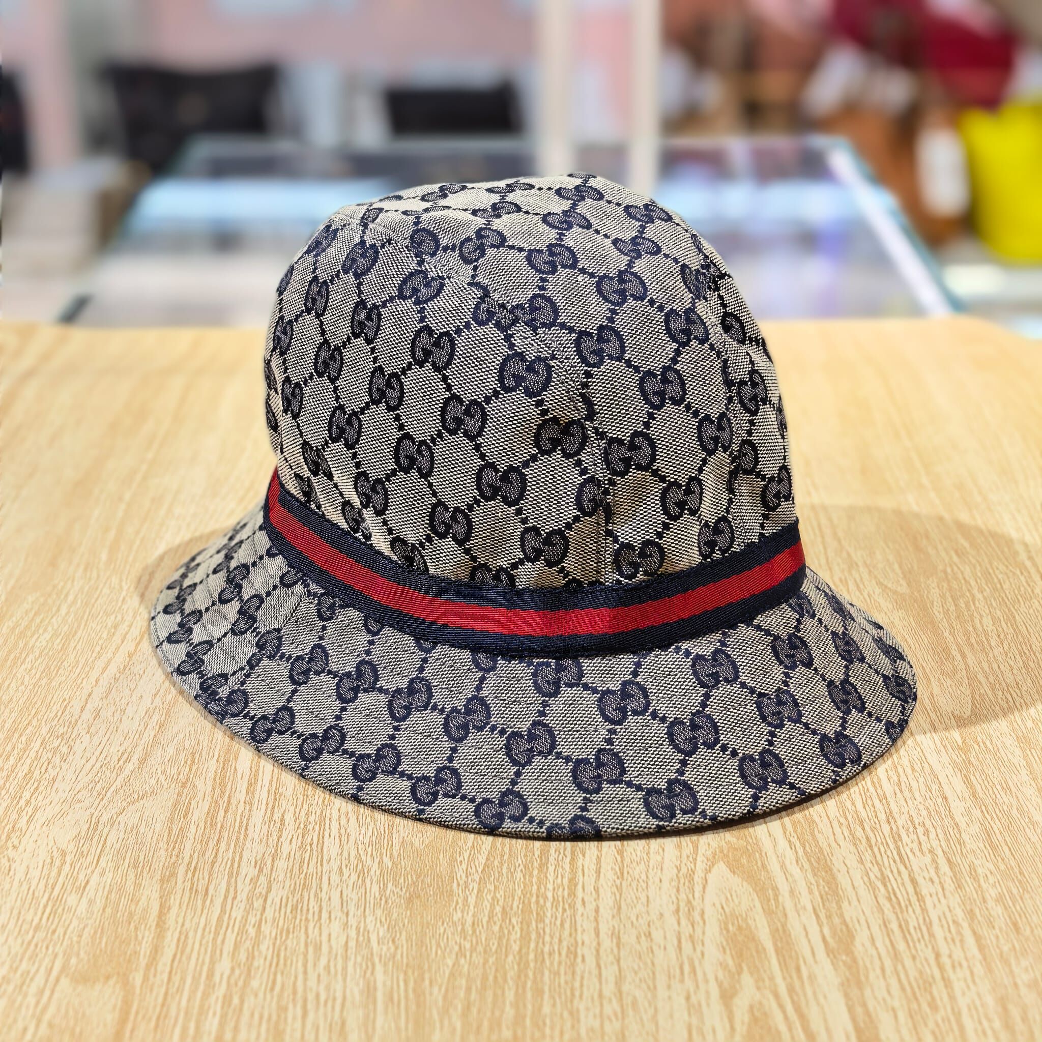 98%NEW二手GUCCI 漁夫帽 藍色帆布 Monogram GG Canvas Bucket Hat  #香榭站正品