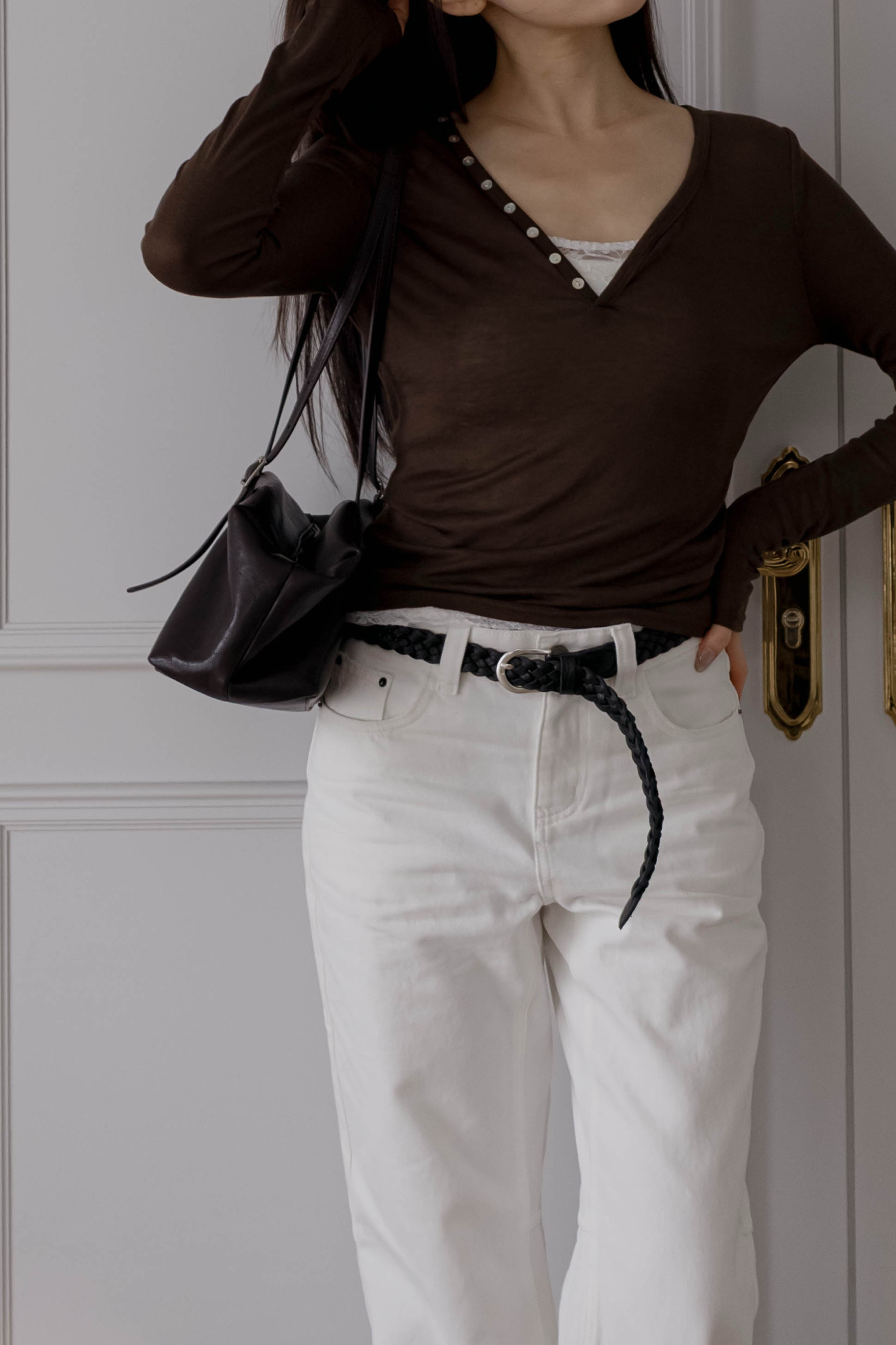 (預購)#AW12V領長袖蕾絲背心套組(白/咖/碳灰)