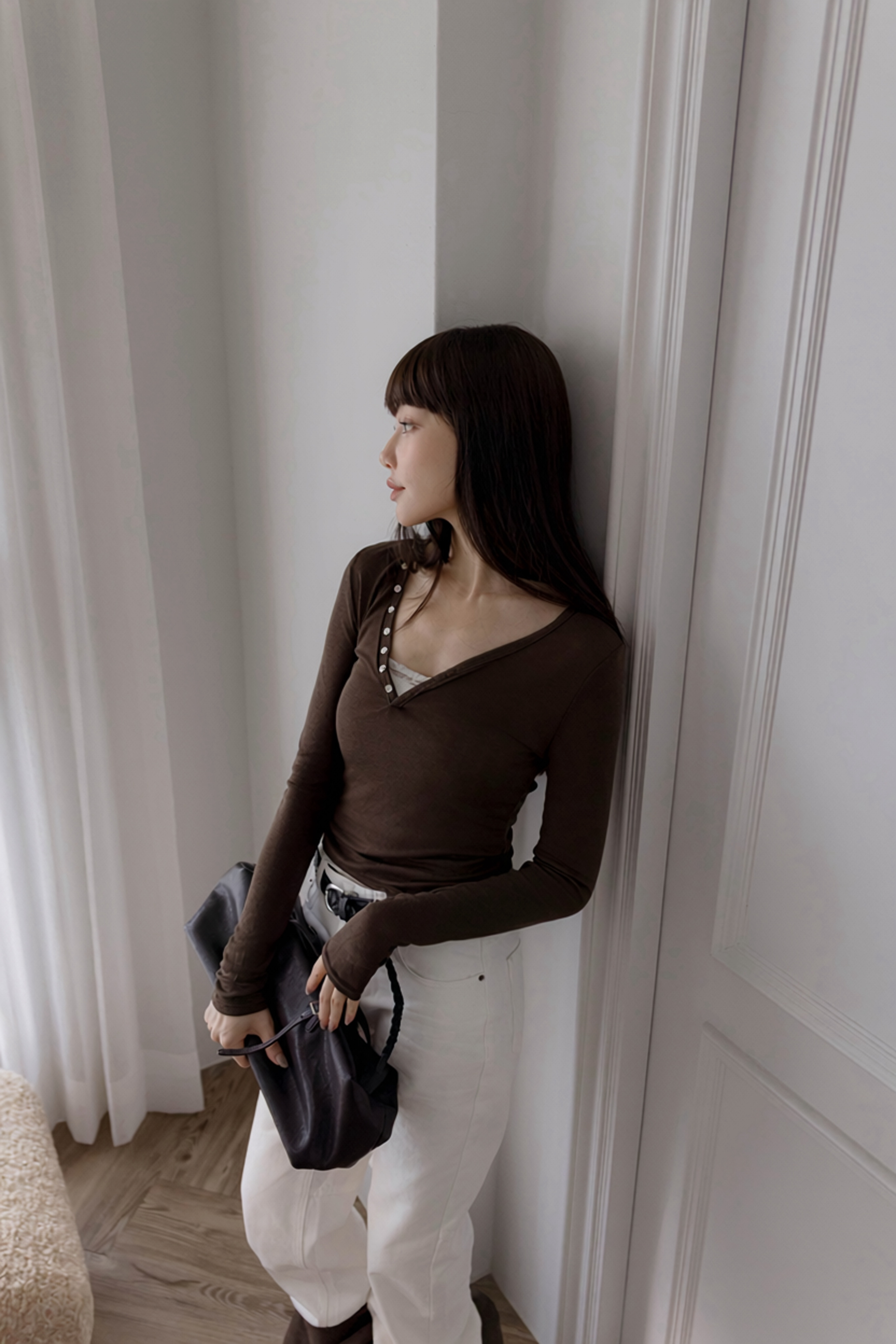 (預購)#AW12V領長袖蕾絲背心套組(白/咖/碳灰)