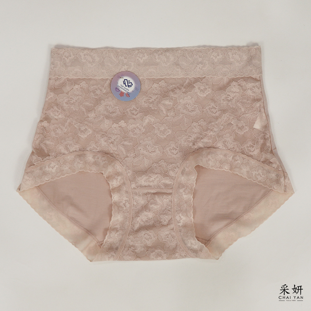 花朵半透蕾絲拼接收復提臀高腰內褲