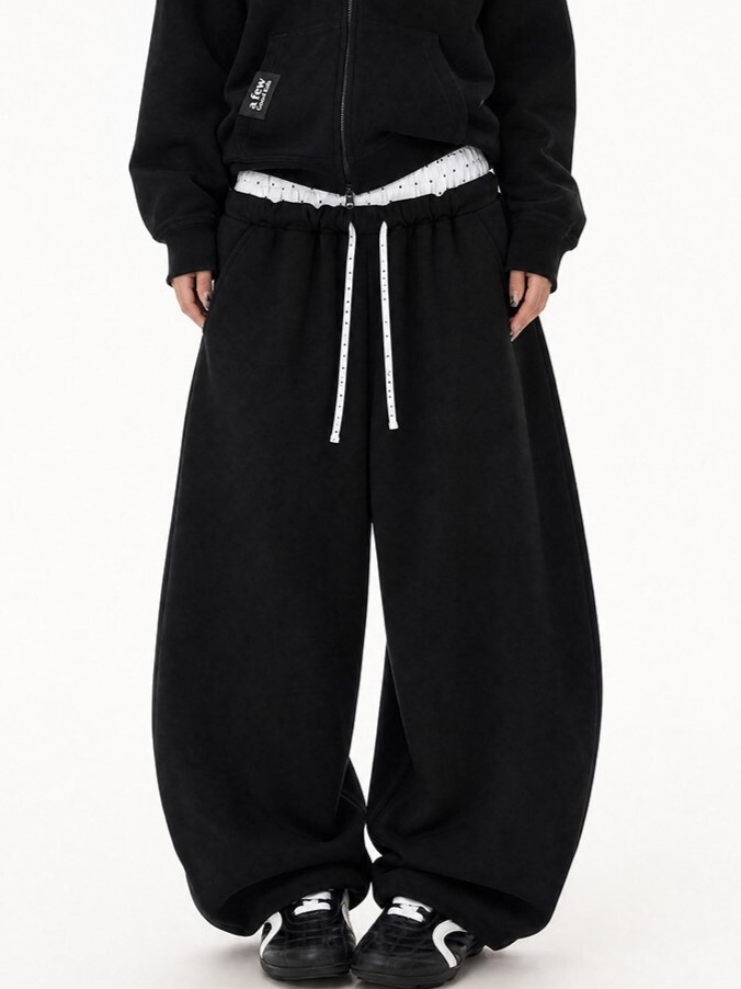 AFGK polka dot patchwork double waistband wide-leg loose cotton pants A FEW GOOD KIDS