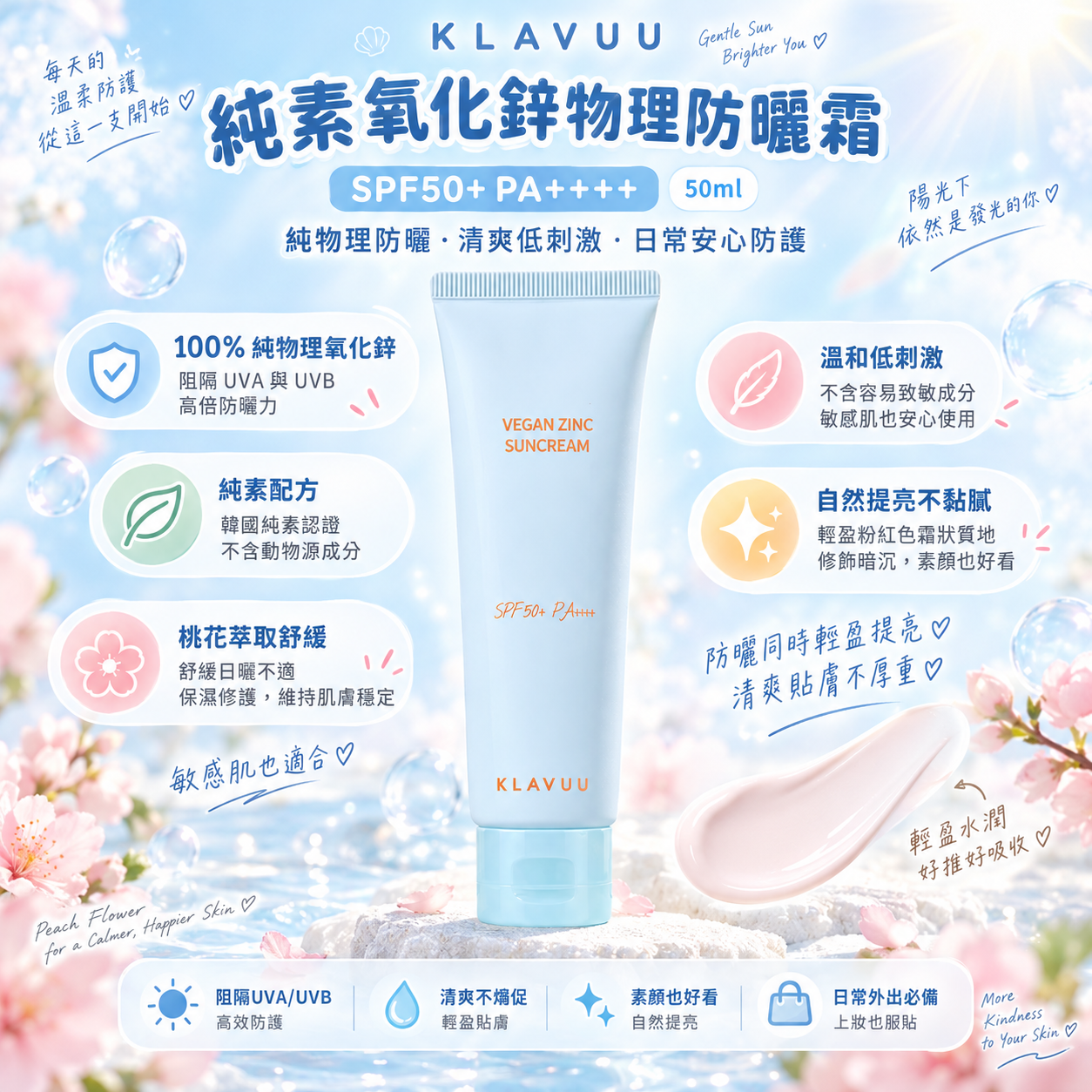 【直播】KLAVUU LX0920817 純素氧化鋅物理防曬霜SPF 50+ (50ml)