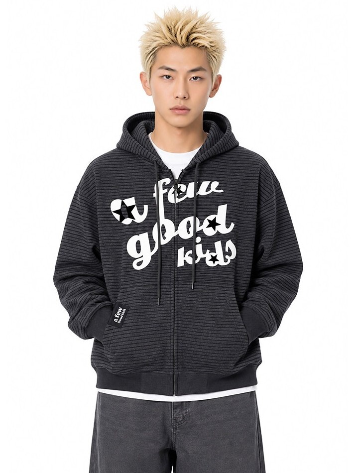 AFGK Foam Print Logo Striped Hooded Jacket - A FEW GOOD KIDS