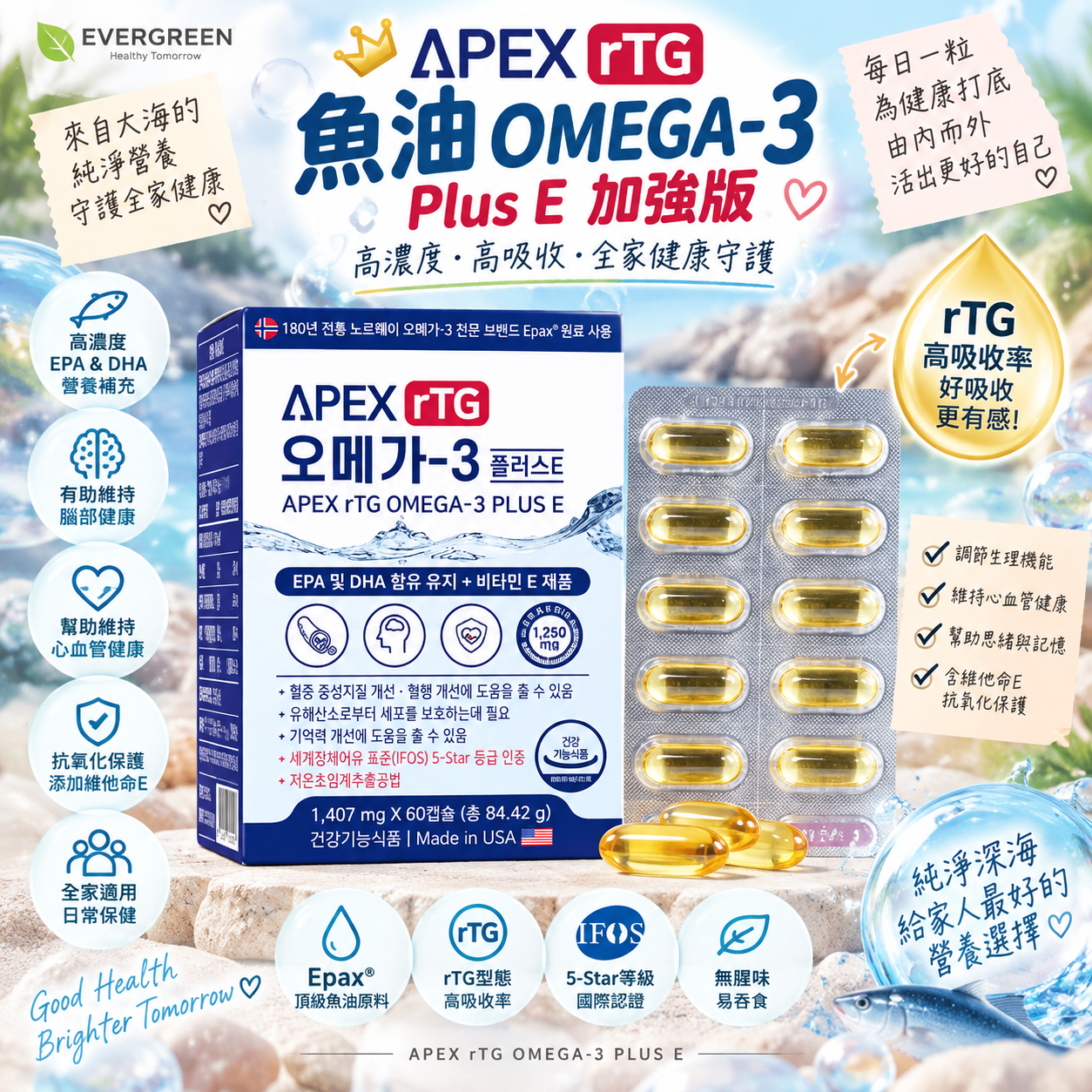 【直播】 APEX LX0920815 rTG 魚油omega-3 加強版 E (60粒裝)