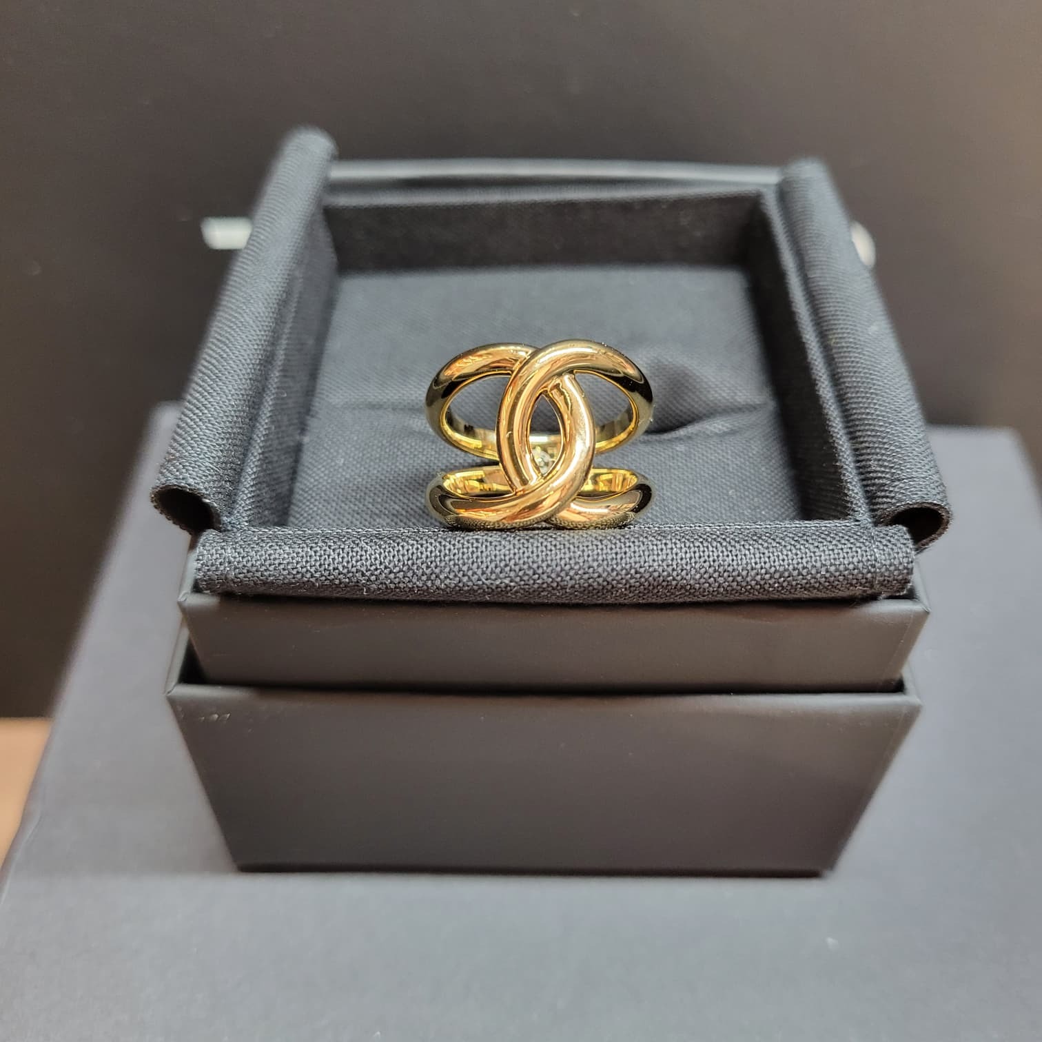 CHANEL AB1238 DOUBLE C Curved lines RING GOLD 52