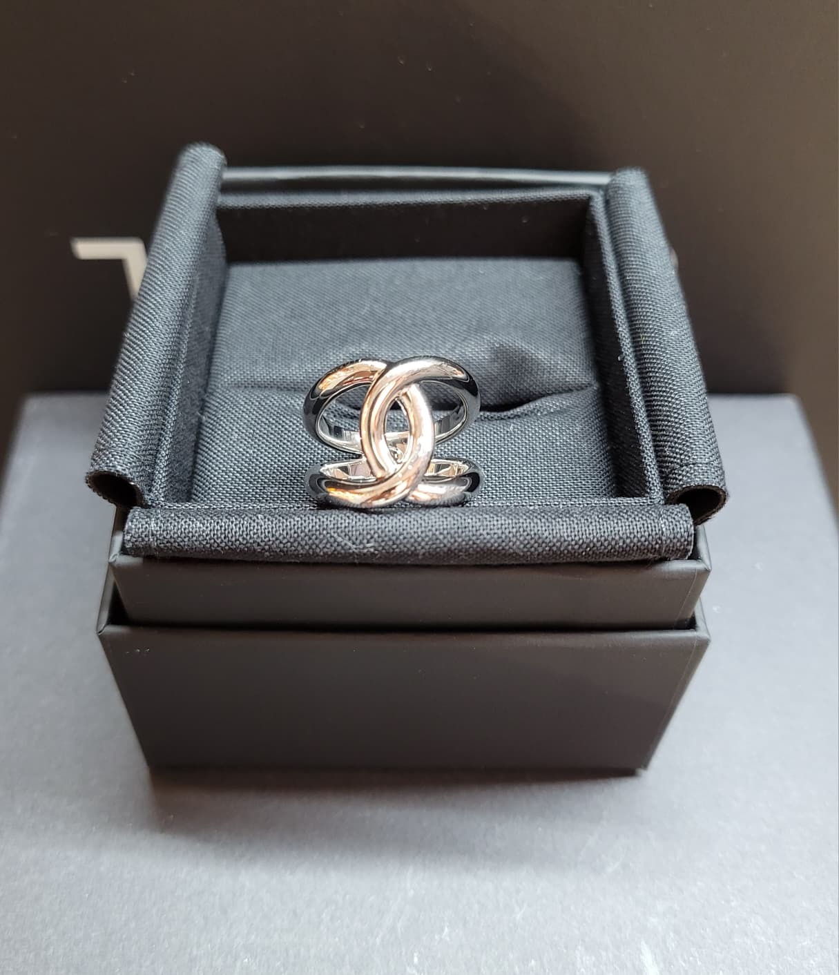 CHANEL AB1238 DOUBLE C Curved lines RING SILVER 50