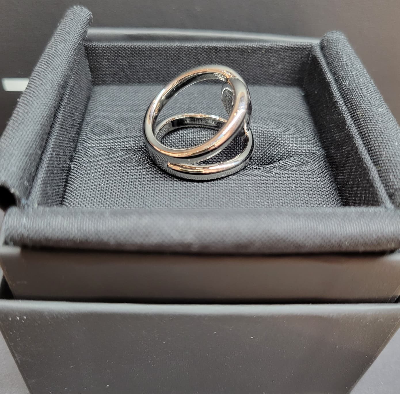 CHANEL AB1238 DOUBLE C Curved lines RING SILVER 50