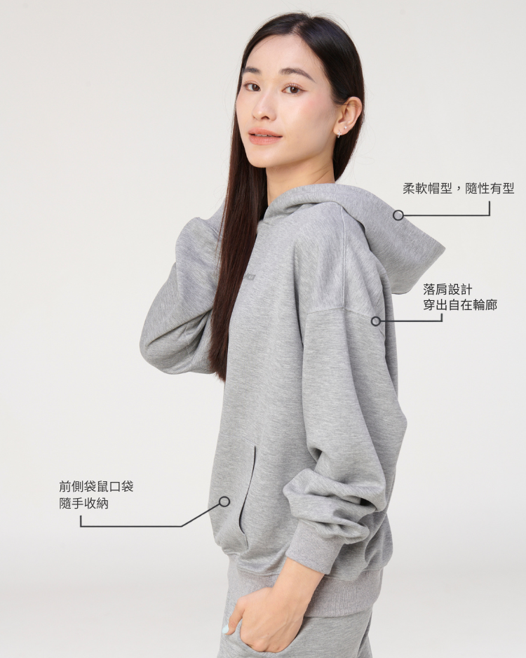 SLOWMODE 女款麻花灰寬鬆連帽大學T 商品細節