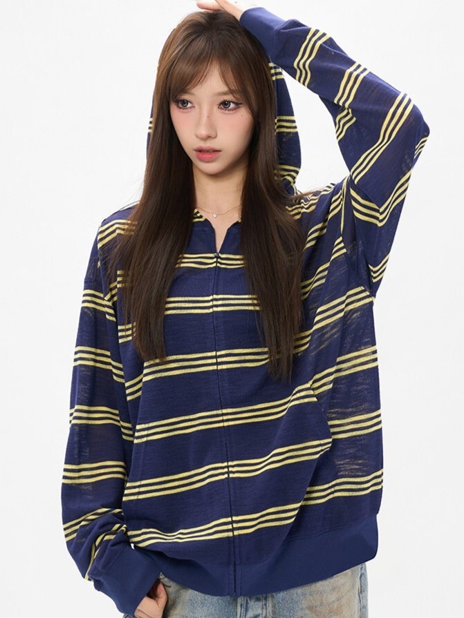 AFGK color-blocked striped patchwork retro casual hooded jacket. A FEW GOOD KIDS