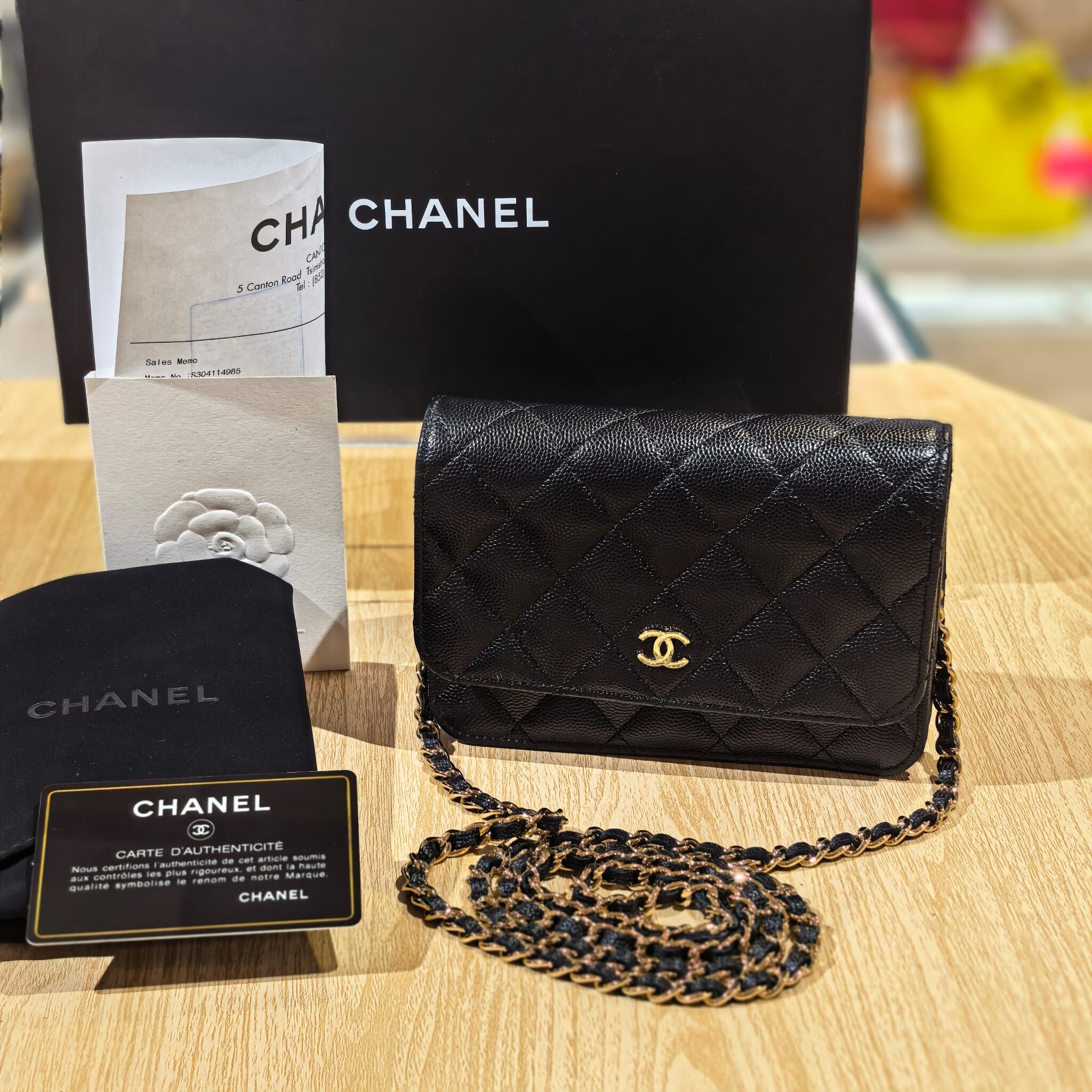 99%NEW二手CHANEL WOC MINI , AP1649 ,黑色荔枝皮/淡金扣, #WALLET ON CHAIN, #香榭站正品