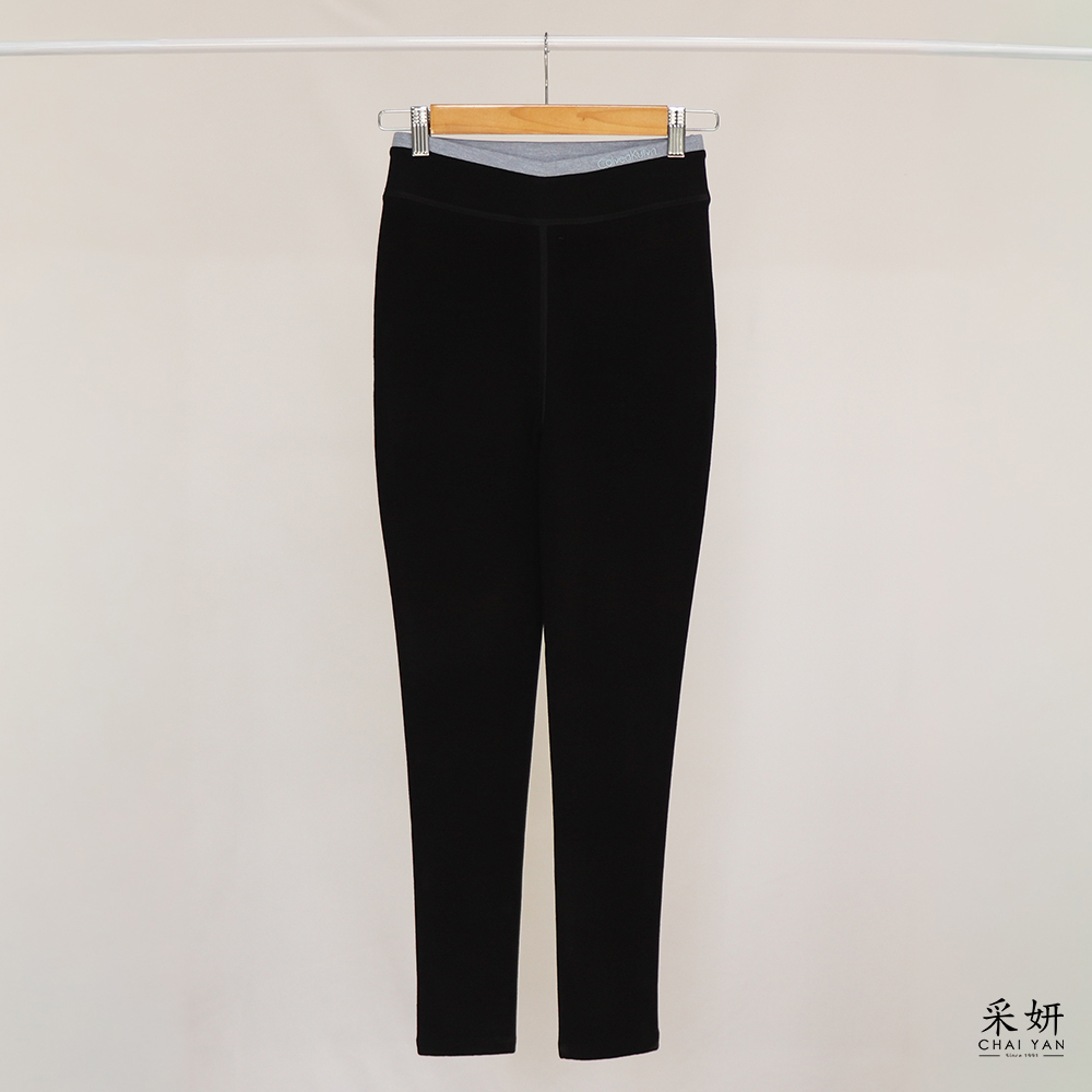 跳色刺繡刷毛保暖貼腿褲