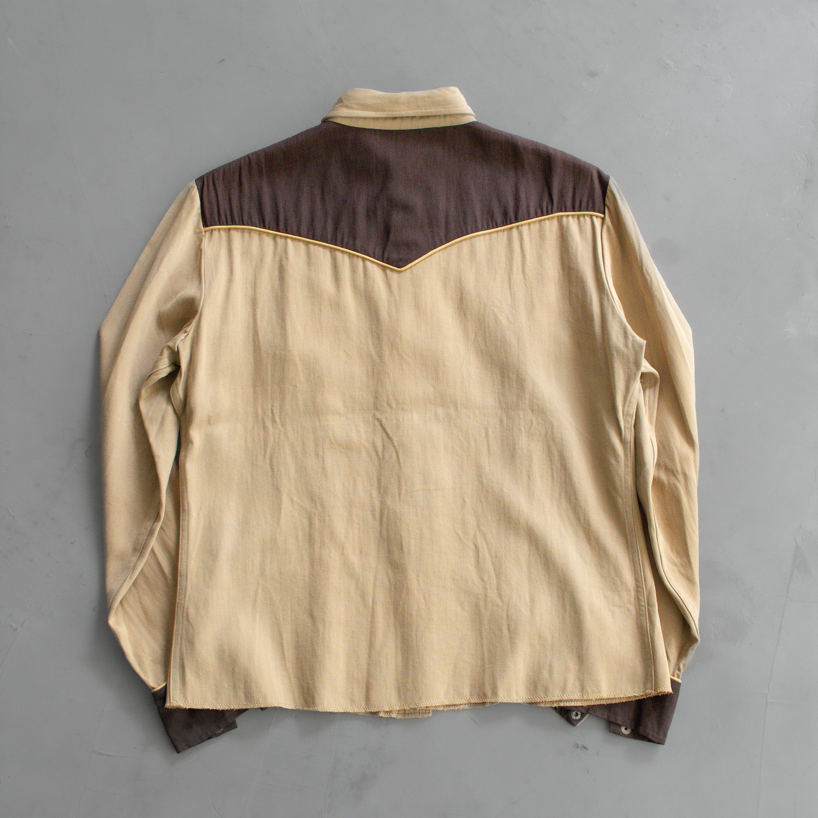 50S VINTAGE RAYON WESTERN SHIRT 美國製 卡其 拼色 嫘縈 西部襯衫