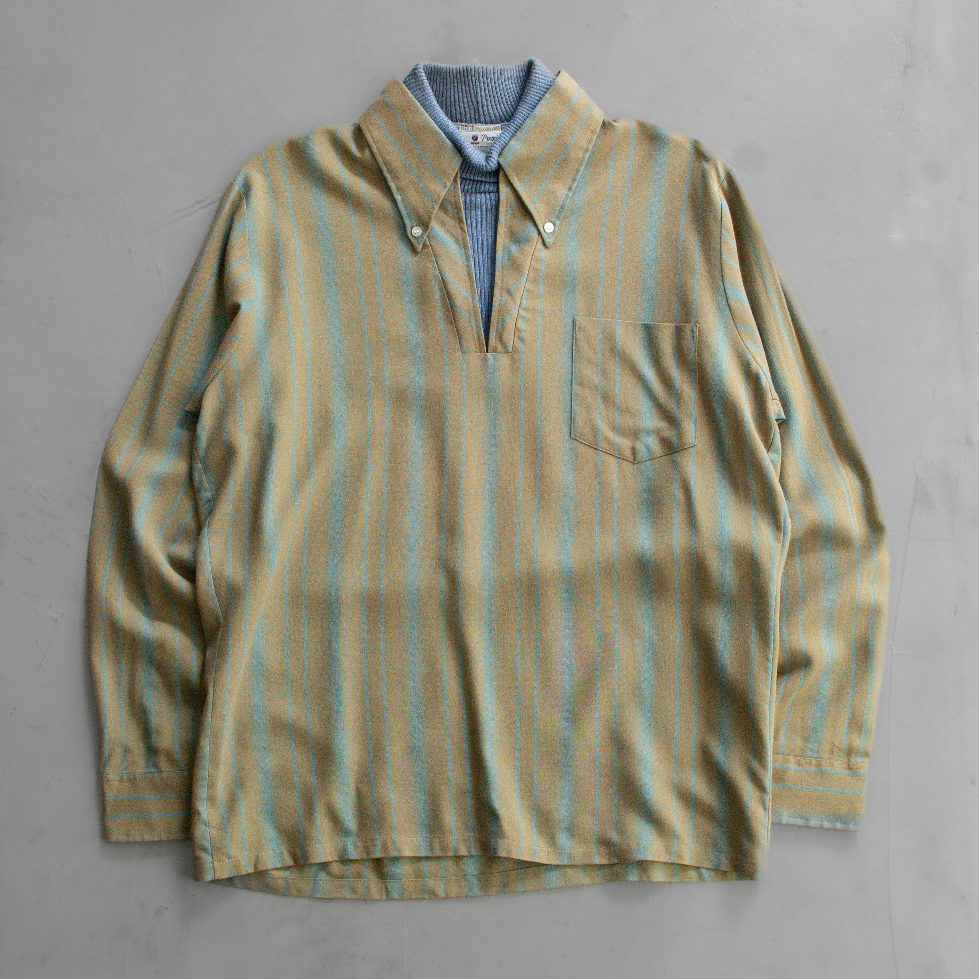 50S VINTAGE RAYON PULLOVER SHIRT 美國 綠色 針織 高領 嫘縈 套頭襯衫