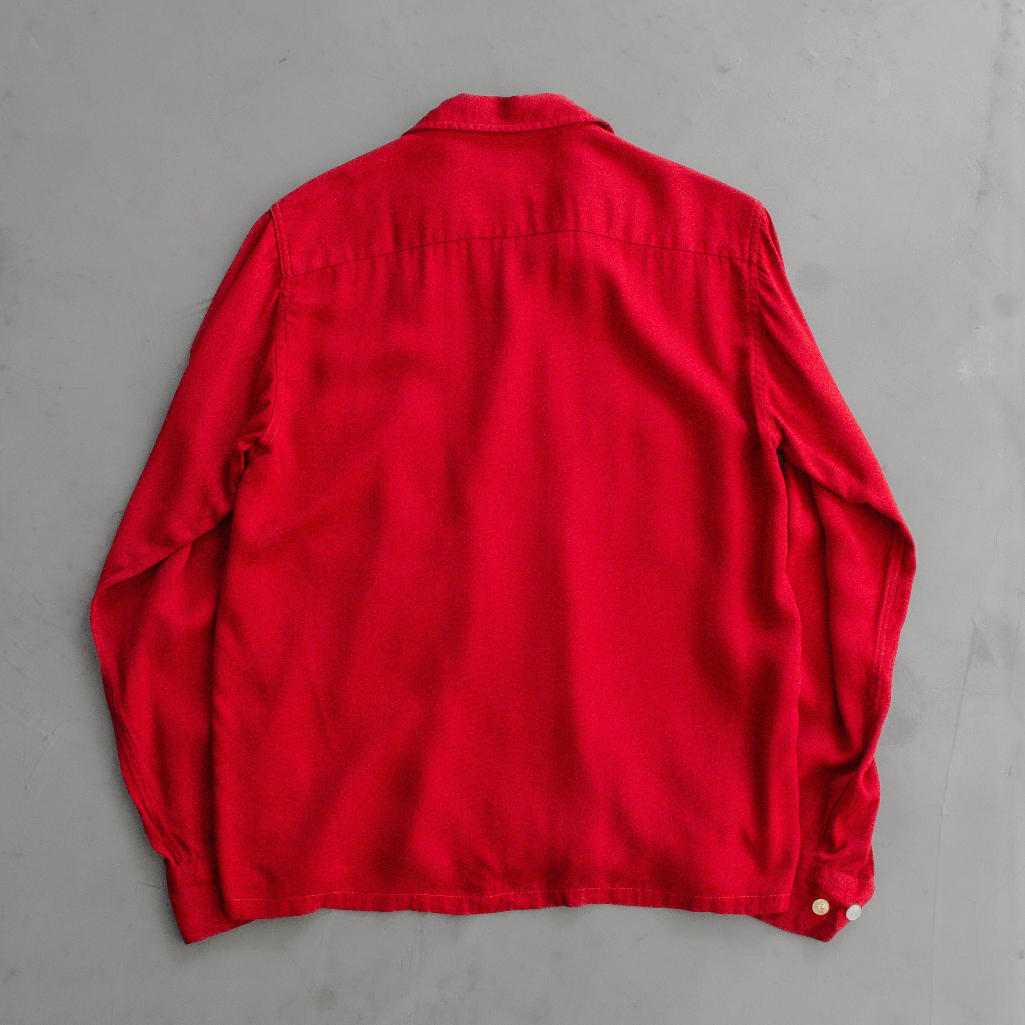 50S VINTAGE RAYON OPEN SHIRT 美國製 紅色 開領 嫘縈 長袖 襯衫