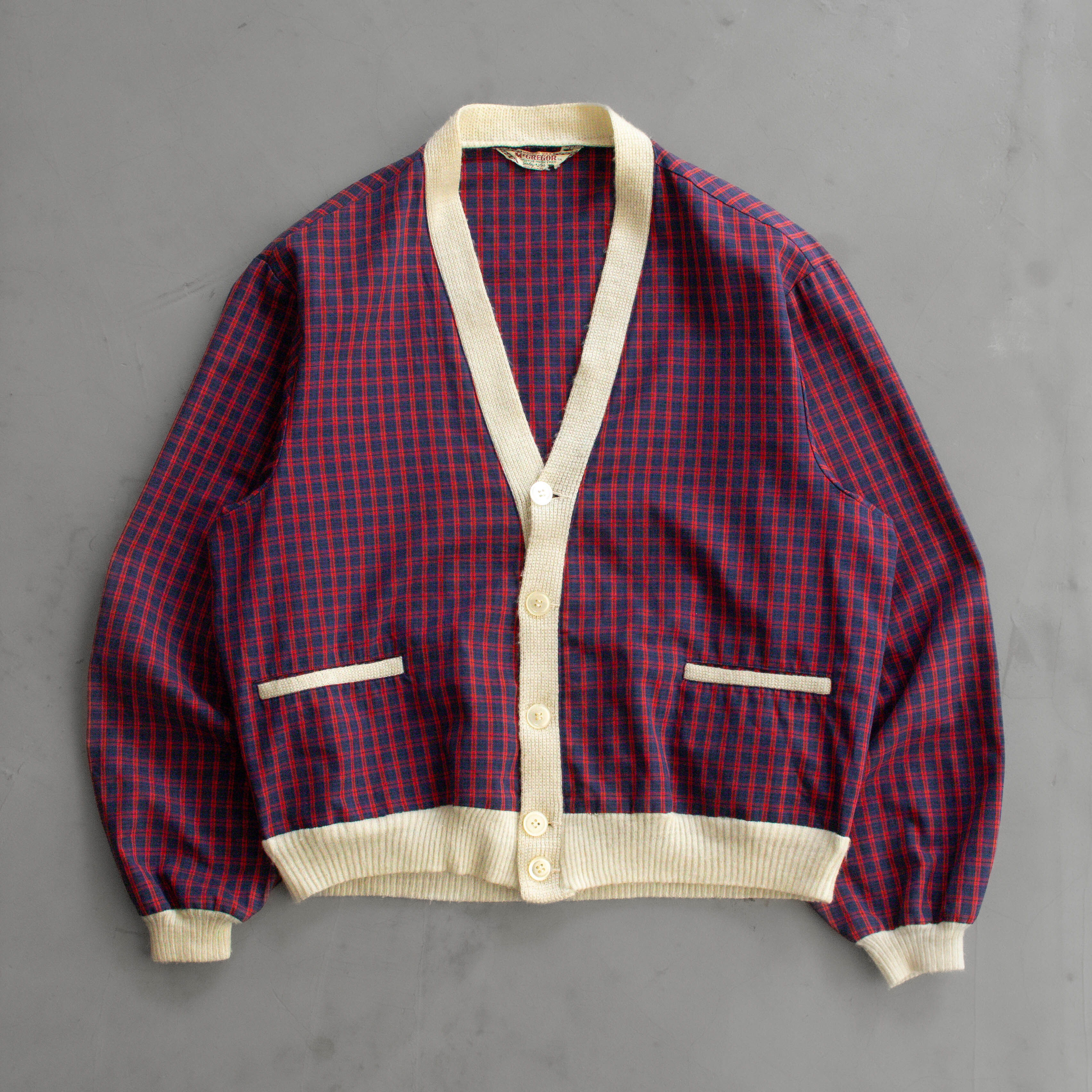 50S MCGREGOR ROCKABILLY CARDIGAN 美國製 紅藍 格紋 開襟 滾邊 外套