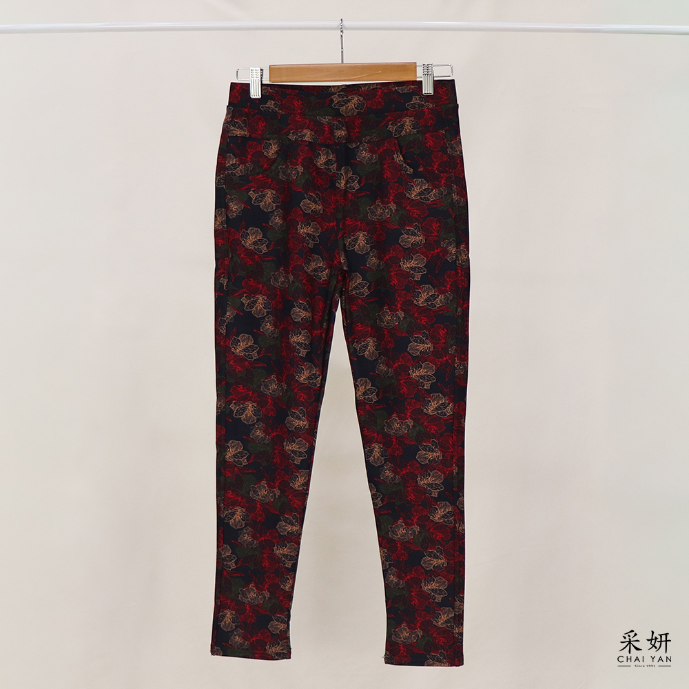 微絨紅花空氣棉貼腿褲