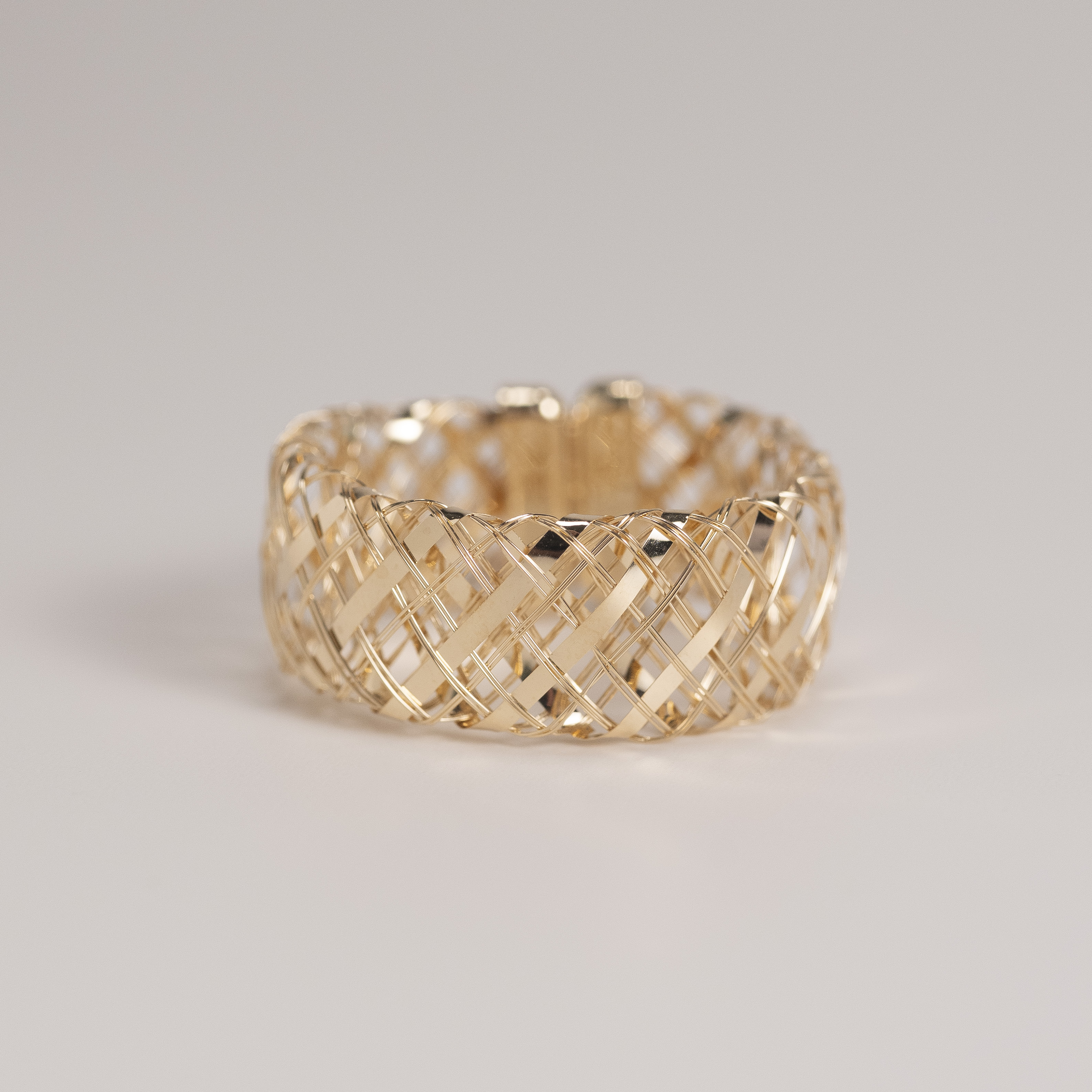 18K Italy Lattice  Elastic Ring