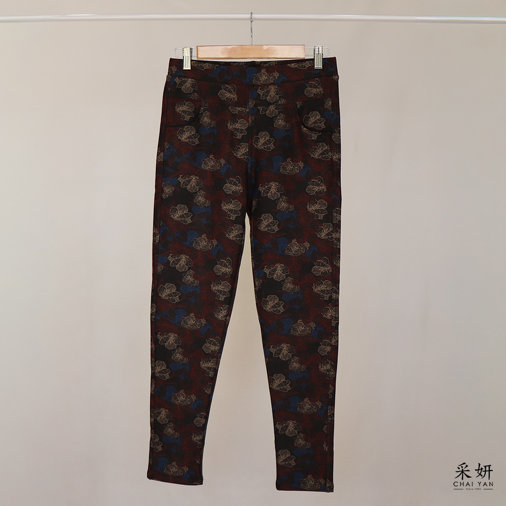 紅花微絨口袋貼腿褲