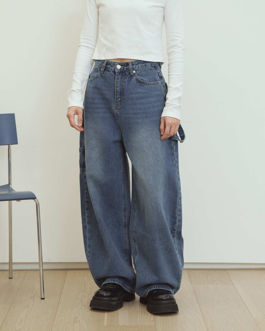 Cocoon-shaped jeans with heart-shaped back pocket - Blue S/M/L【04011917】in stock+pre-order