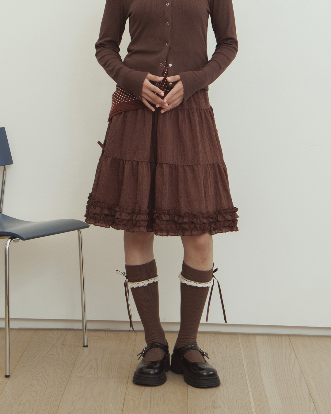 Bow-tie lace-trimmed knee-high stockings, available in three colors【07110628】in stock+pre-order