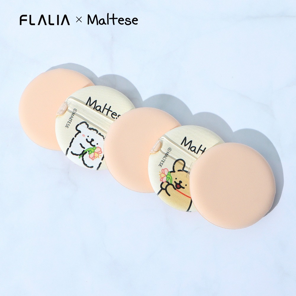 【 現貨 】韓國 FLALIA × 線條小狗 輕透服貼氣墊粉撲組 2入